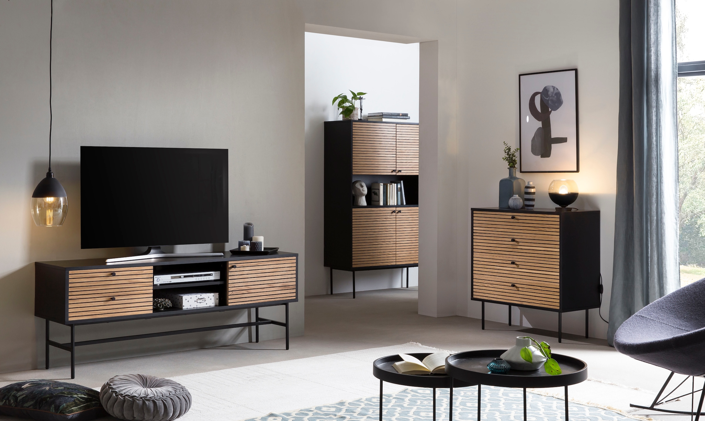 SalesFever Highboard, Stauraumschrank im Scandi Design, Breite 100 cm
