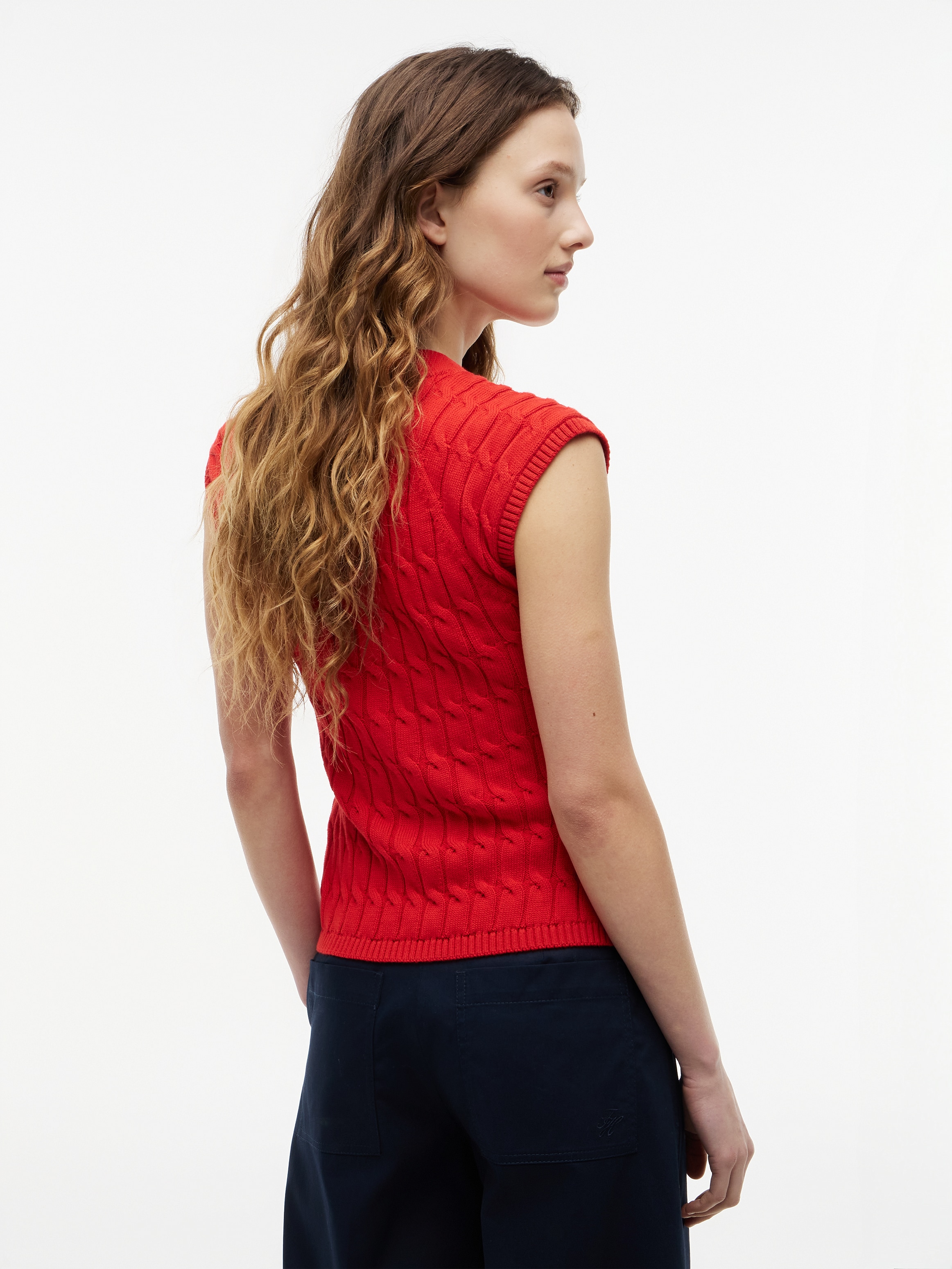 Tommy Hilfiger Strickweste »MID GG CABLE VEST CARDI« Baumwolle, mit Zopfstrickmuster