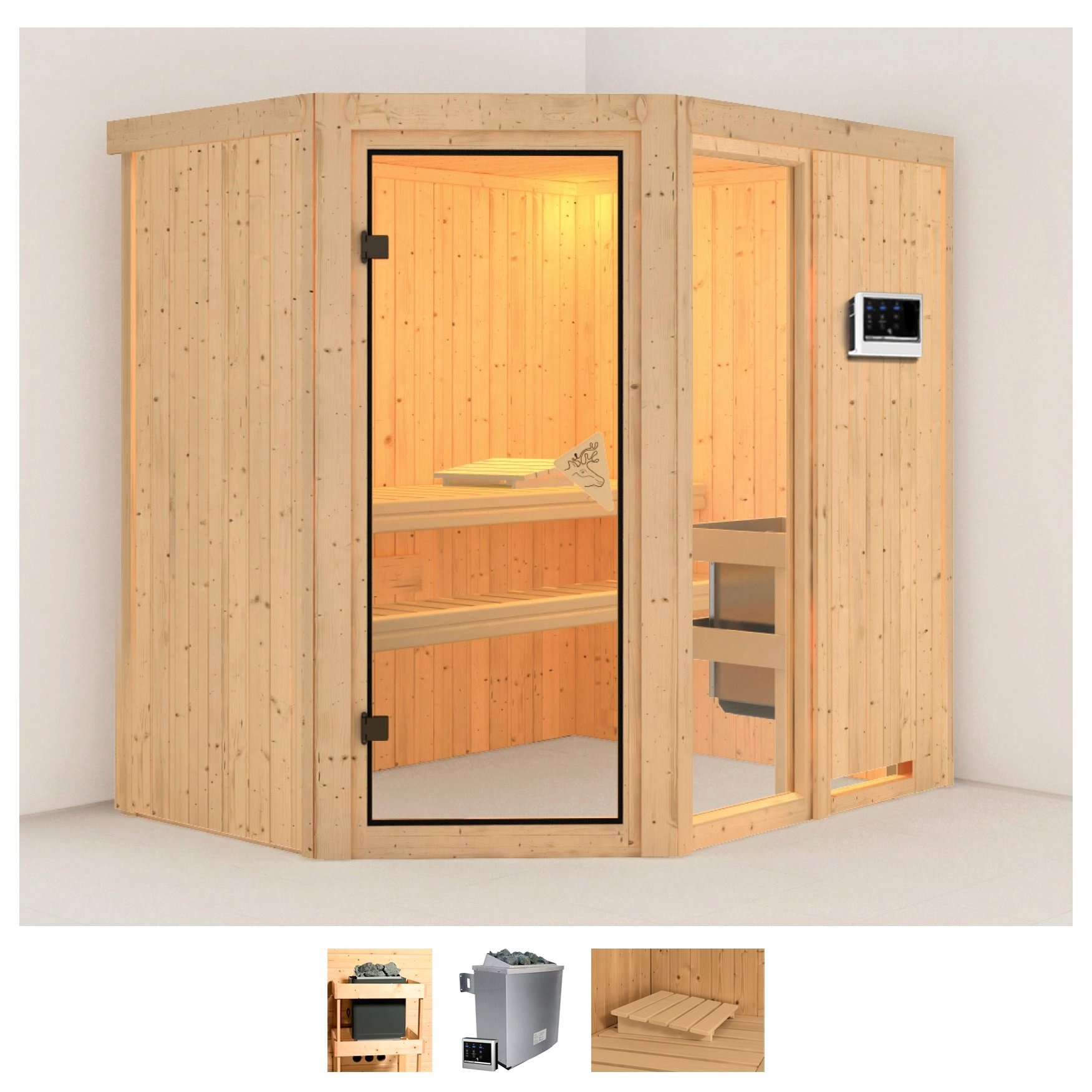 Karibu Sauna "Frigga 1" Set, Ofen 9 KW externe Strg easy