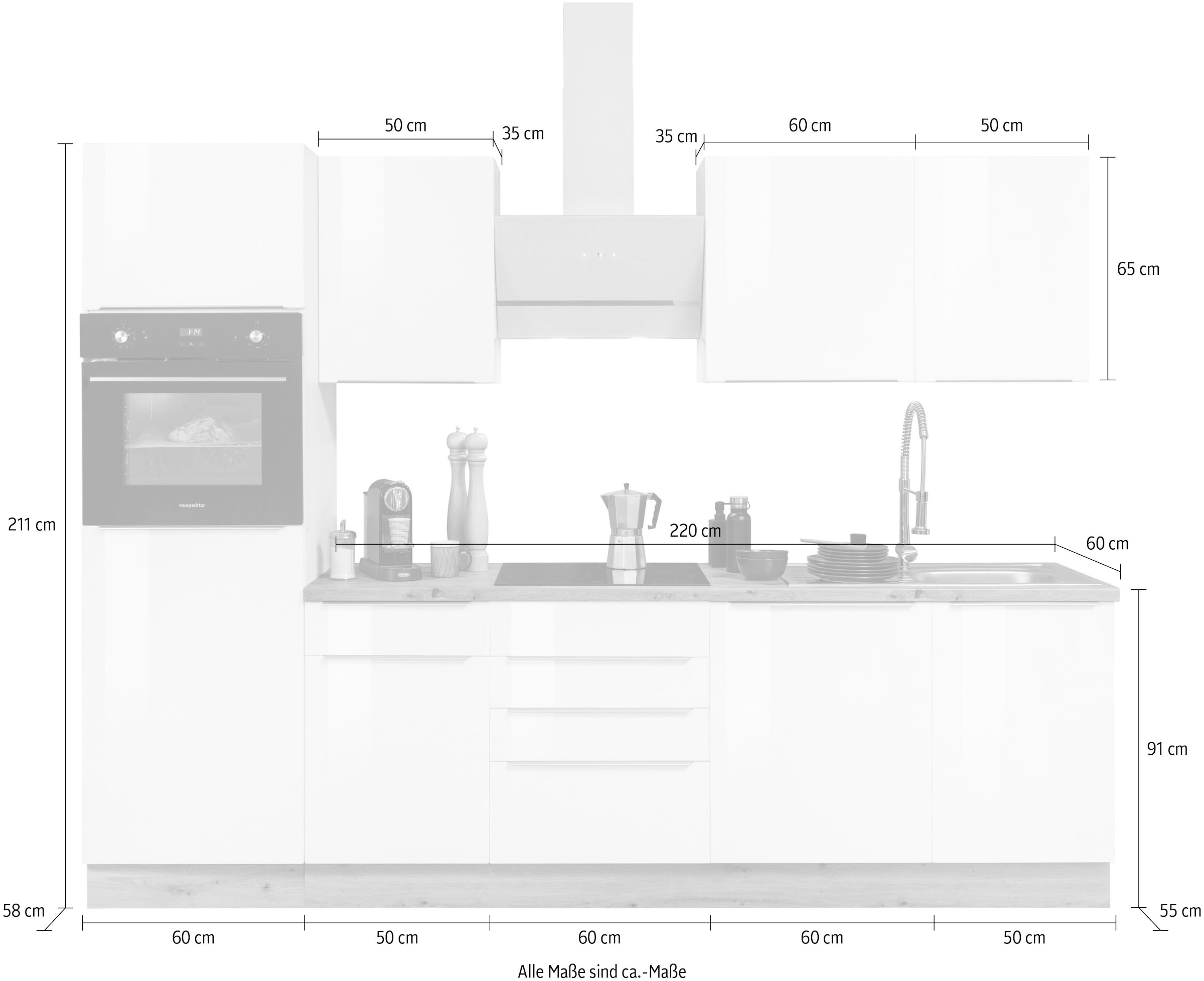 RESPEKTA Küchenzeile »Safado aus der Serie Marleen«, hochwertige Ausstattung  wie Soft Close Funktion, Breite 280 cm bestellen | BAUR