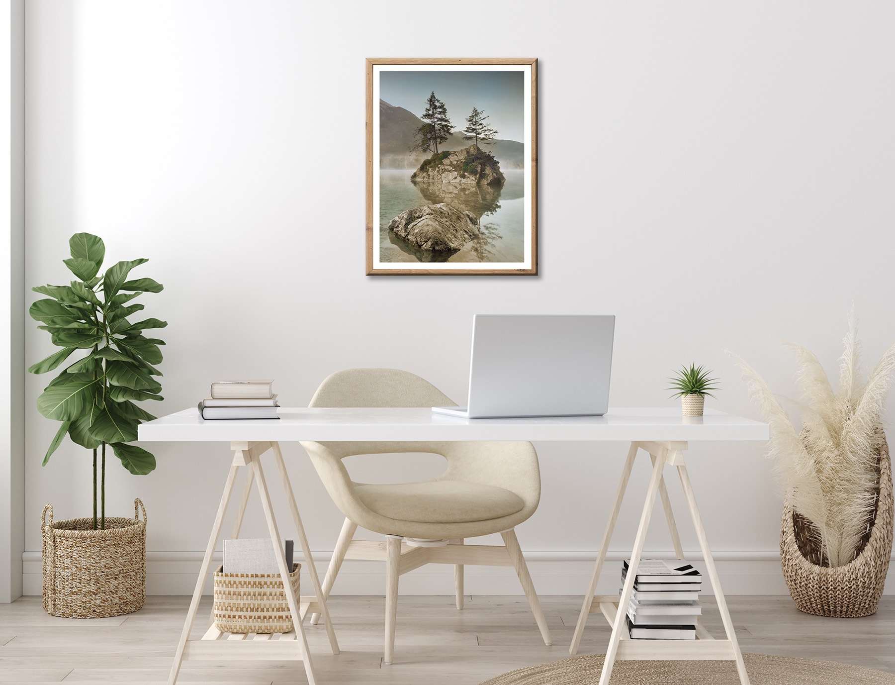 Bönninghoff Bild mit Rahmen »Wandbild gerahmt INSEL IM SEE 40x50 cm – Natur Wandbild beruhigend« Bäume | Felsen | Landschaft | Natur | See | Seebilder 1 Stk. tlg. mit dekorativem Rahmen
