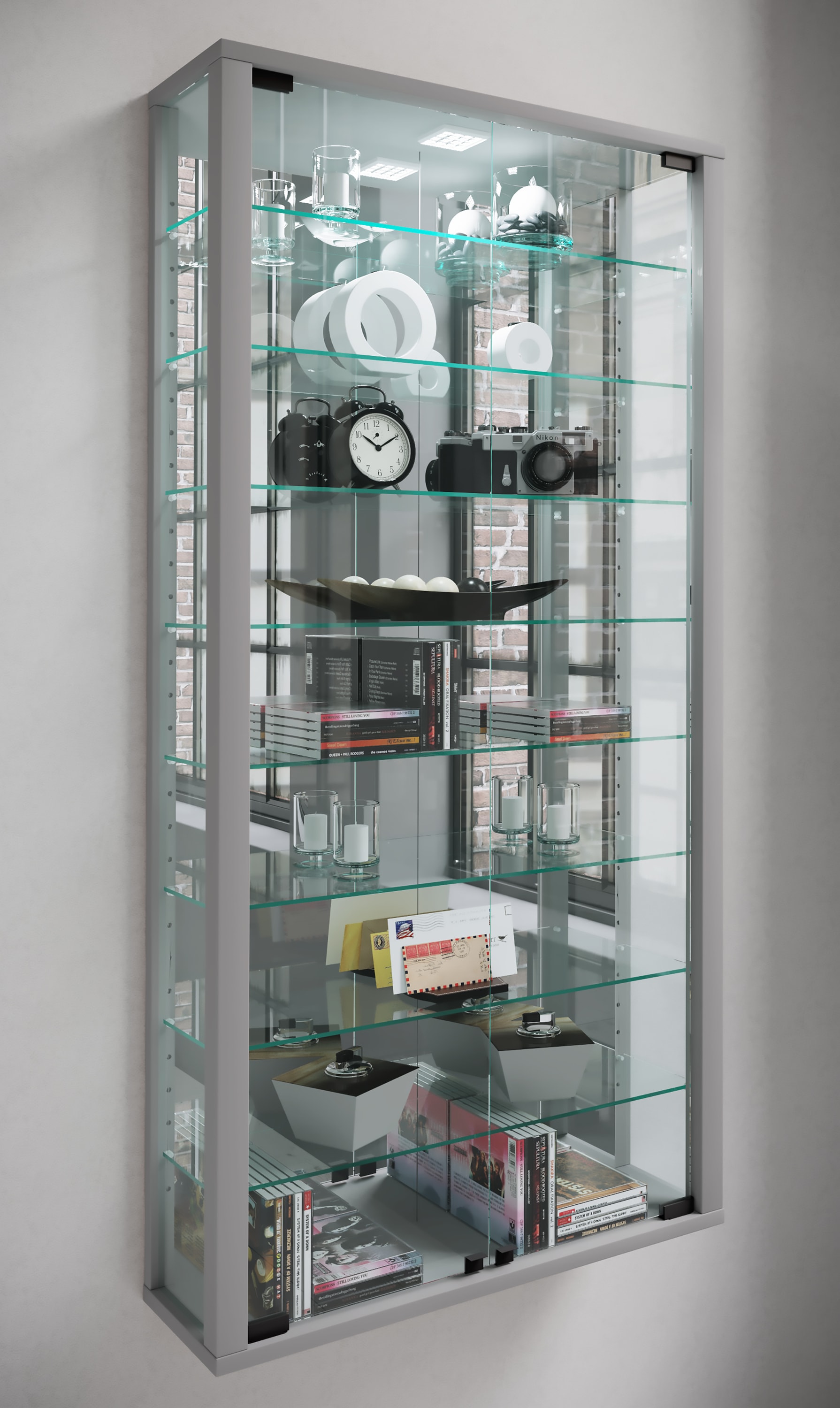 VCM Wandregal »VCM Glasvitrine hängend | Vitrine Glas mit ESG-Sicherheitsglas | Maße ca. H. 115 xx B. 59 x T. 18 cm| Hängevitrine Glas | Modern und platzsparend | Glas Vitrinenschrank - Vitrosa Maxi Spiegel«