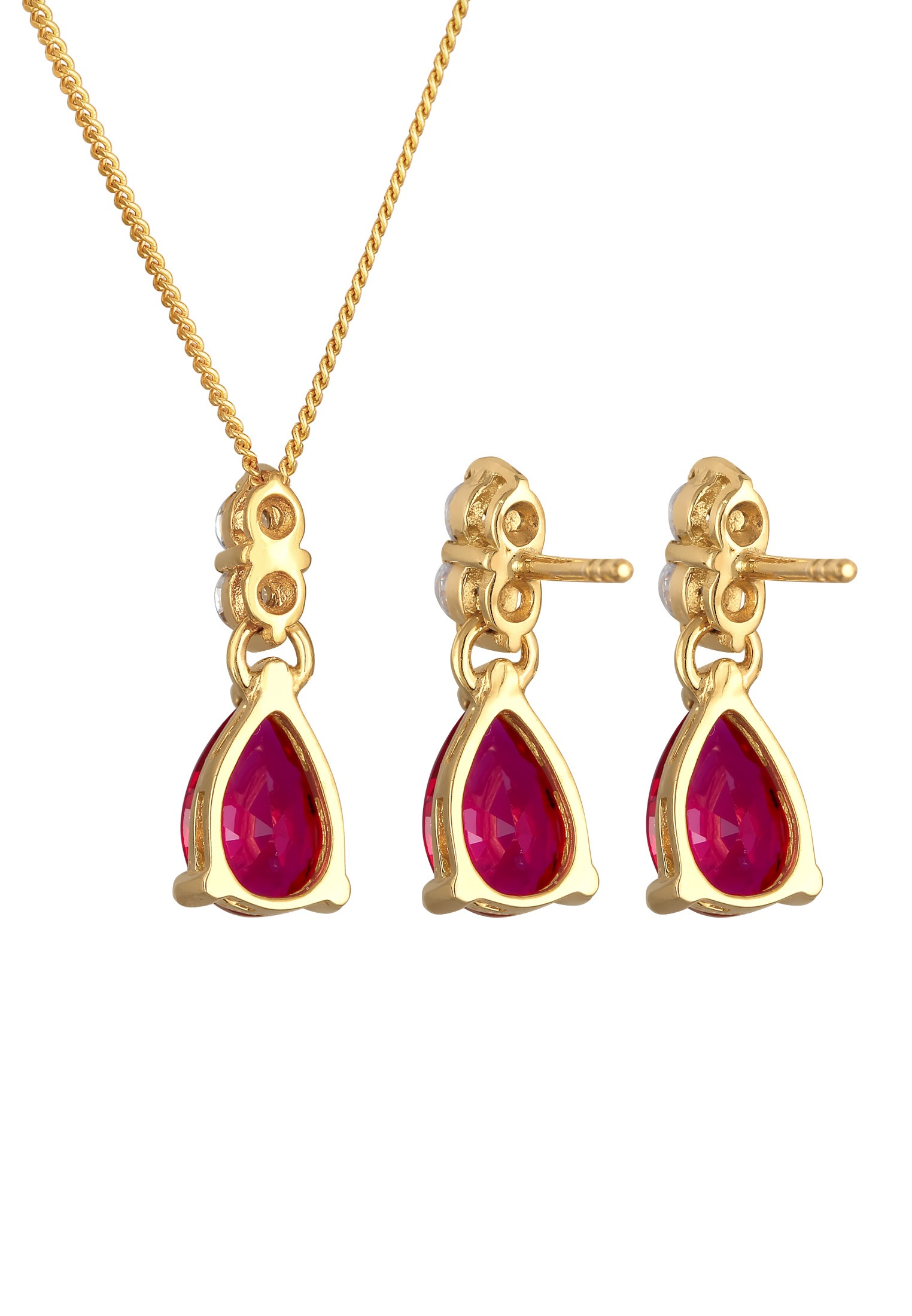 Elli Premium Ohrring und Ketten Set »Schmuckset Kette Ohrhänger Syn. Rubin Zirkonia 925 Silber« ()