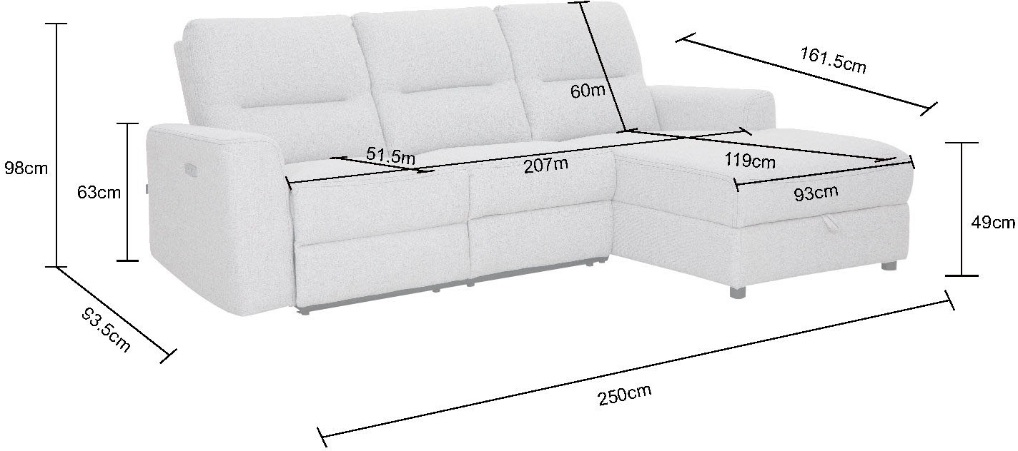 Home affaire Ecksofa »VENOIR, L-Form, 250 cm, manuelle u. elektrische Funktion (m. USB A/C)«, Stauraum unter der Recamiere, 2. Staufach, Federkern