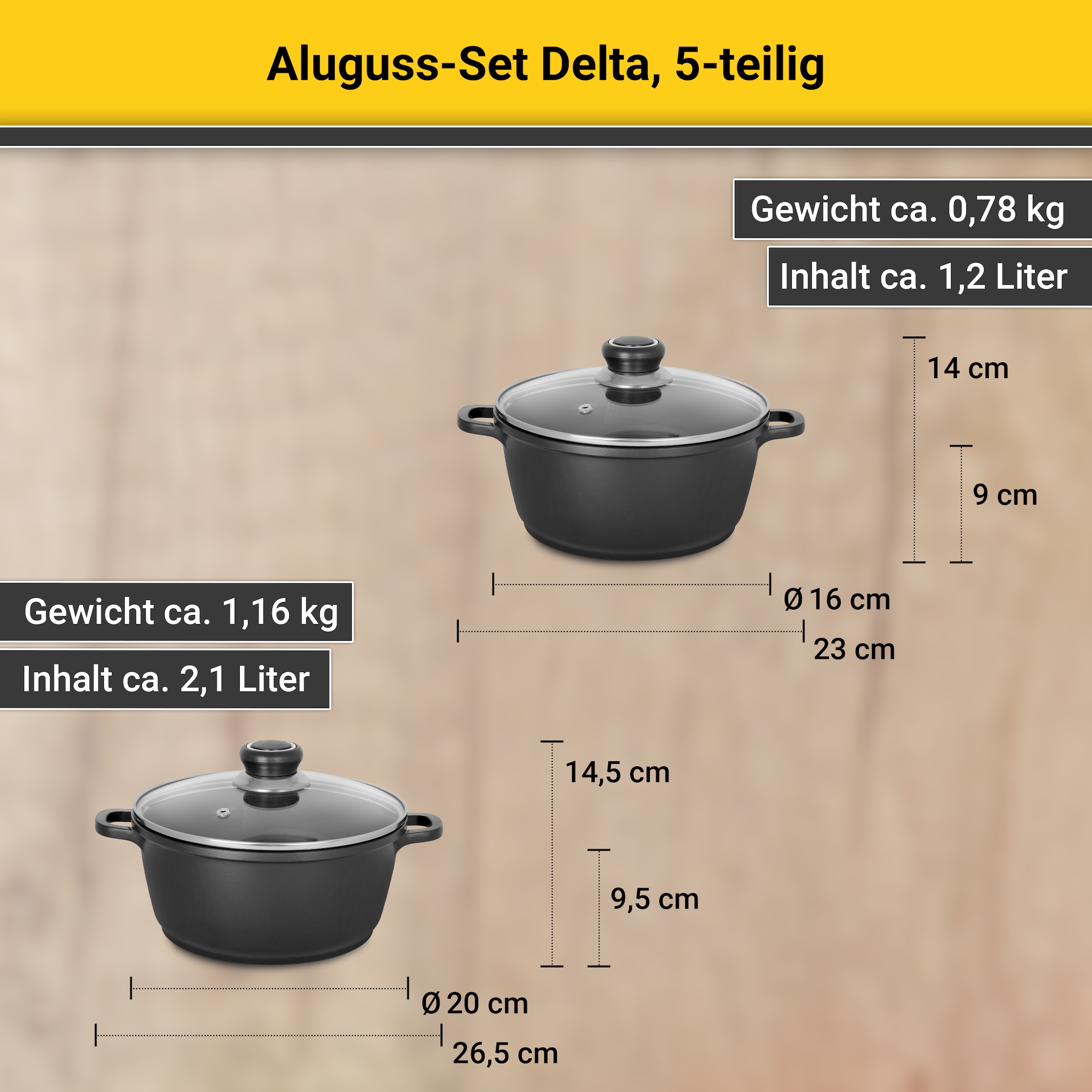 Krüger Topf-Set »Delta«, Aluminiumguss, (Set, 7 tlg.), für Induktions-Kochfelder geeignet