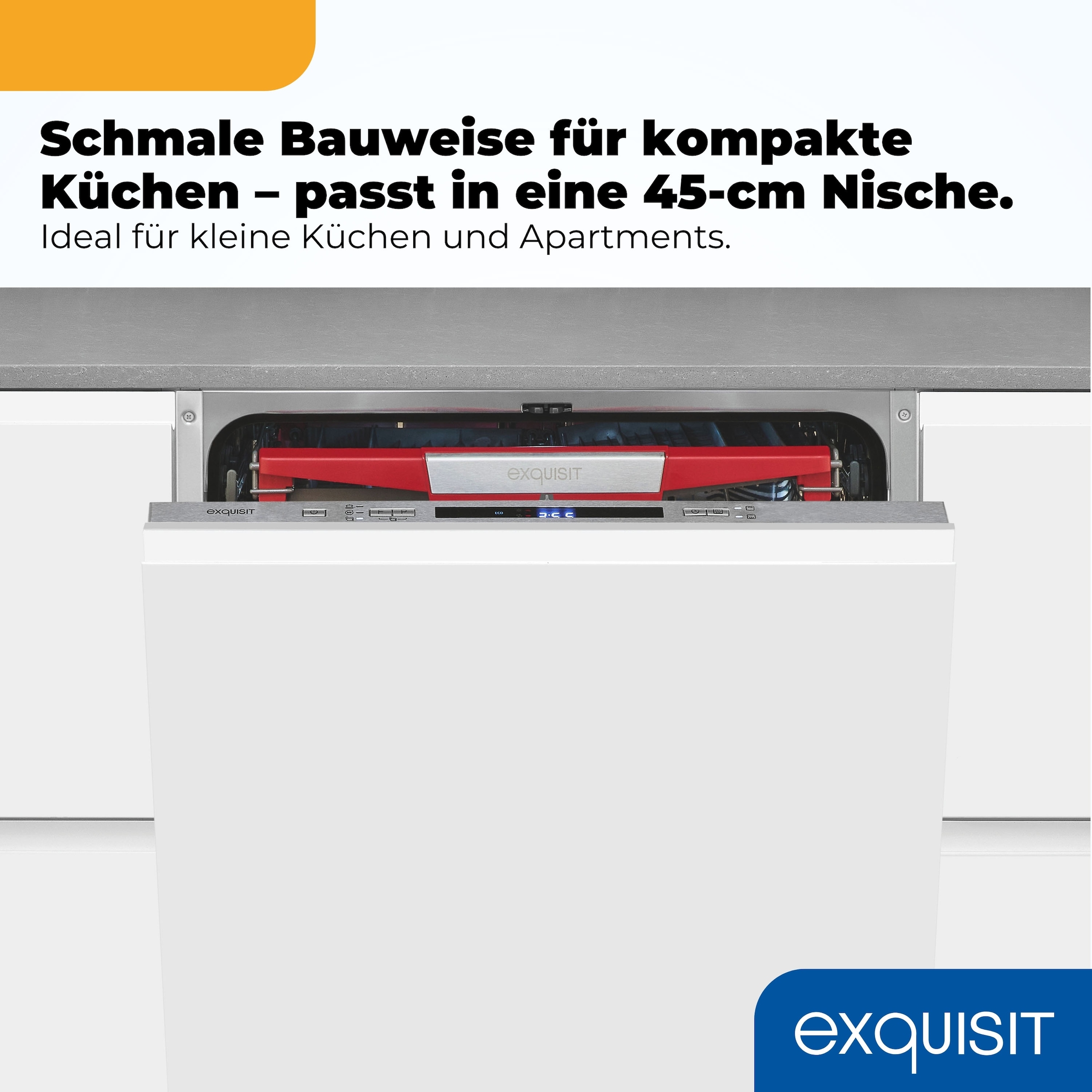 exquisit vollintegrierbarer Geschirrspüler 9614 »EGSP9614-E-030A inox« 9,5 l 14 tlg. Maßgedecke 14 Maßgedecke & flüsterleise 42 dB – stark und angenehm ruhig