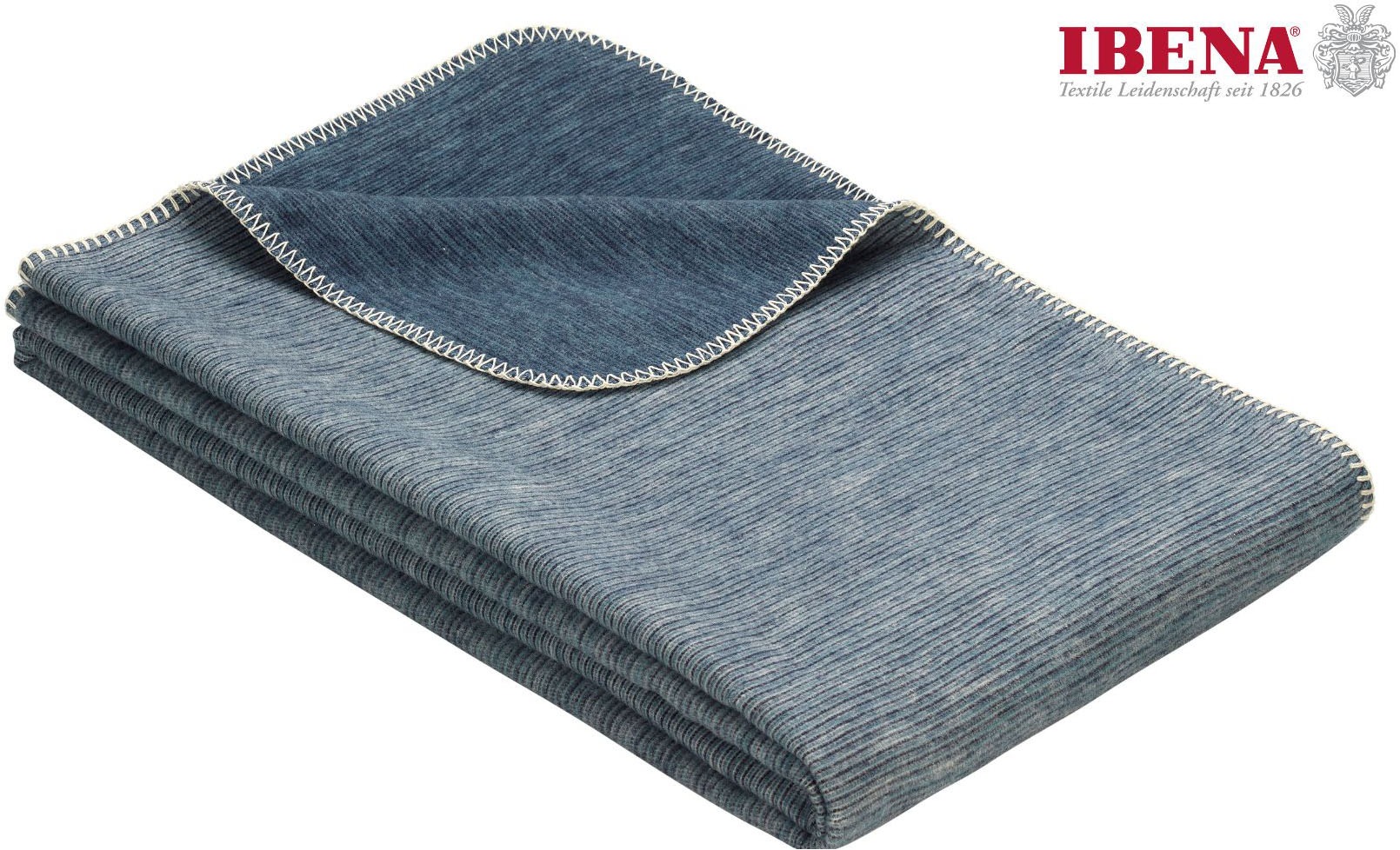 Wohndecke IBENA, B:140cm L:200cm, blau, Baumwolle, Wohndecken, "Wohndecke Lausanne", in schlichtem Melange-Look