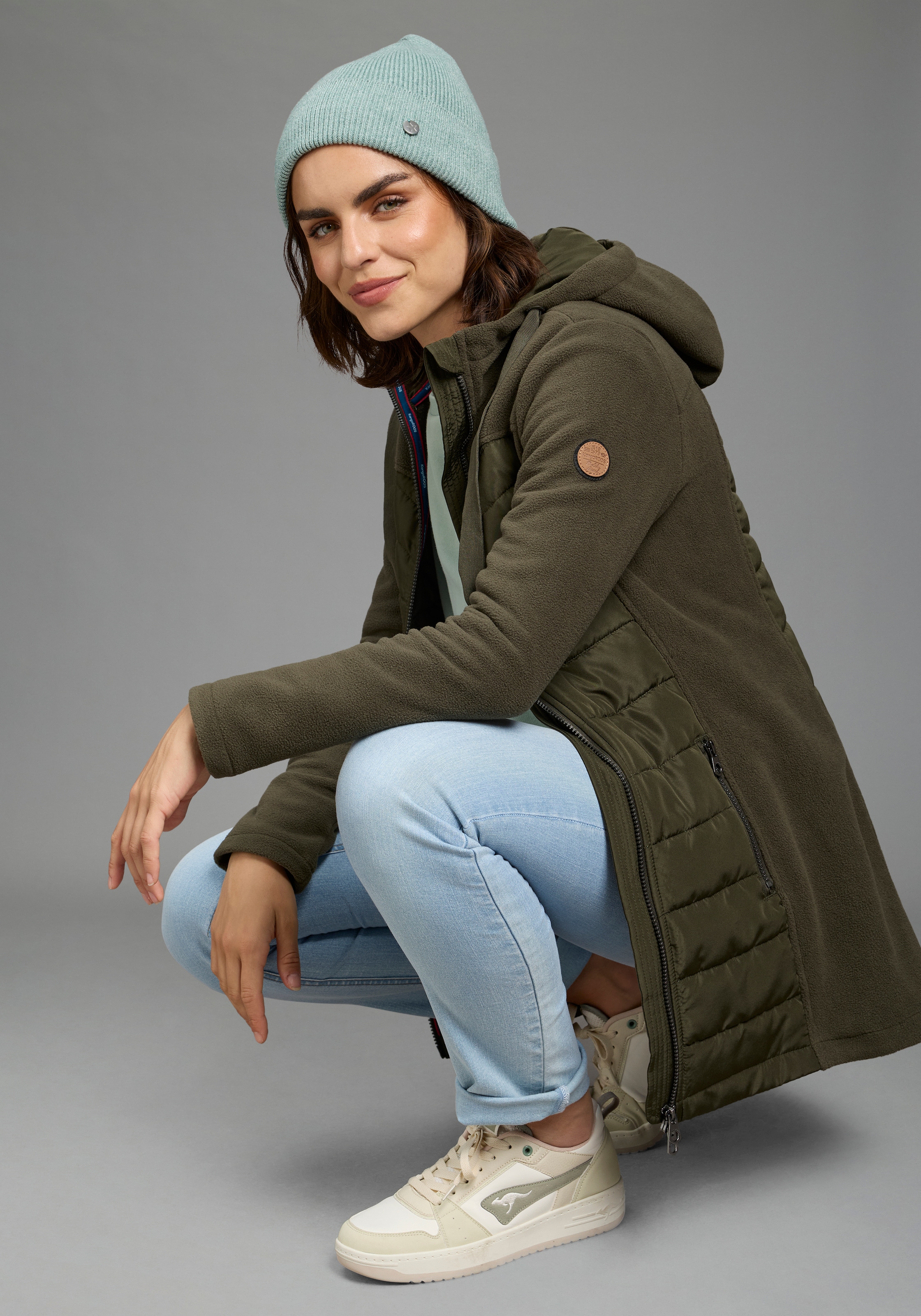 KangaROOS Langjacke mit Kapuze Hybridjacke - Fleecejacke mit wattierten Bereichen