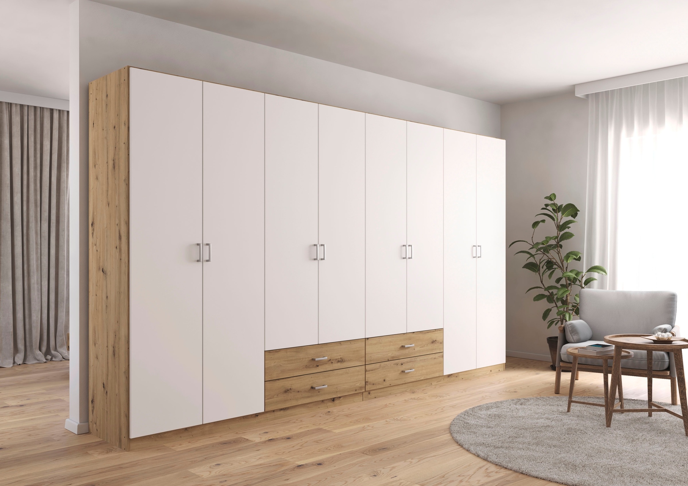 rauch Drehtürenschrank "Kleiderschrank Garderobe GAMMA Breiten 360 cm" in 3 Ausstattungen BASIC/CLASSIC/PREMIUM (inkl. SOFT-CLOSE-Funktion), mit Schubladen, verschiedene Griff-Varianten TOPSELLER MADE IN GERMANY