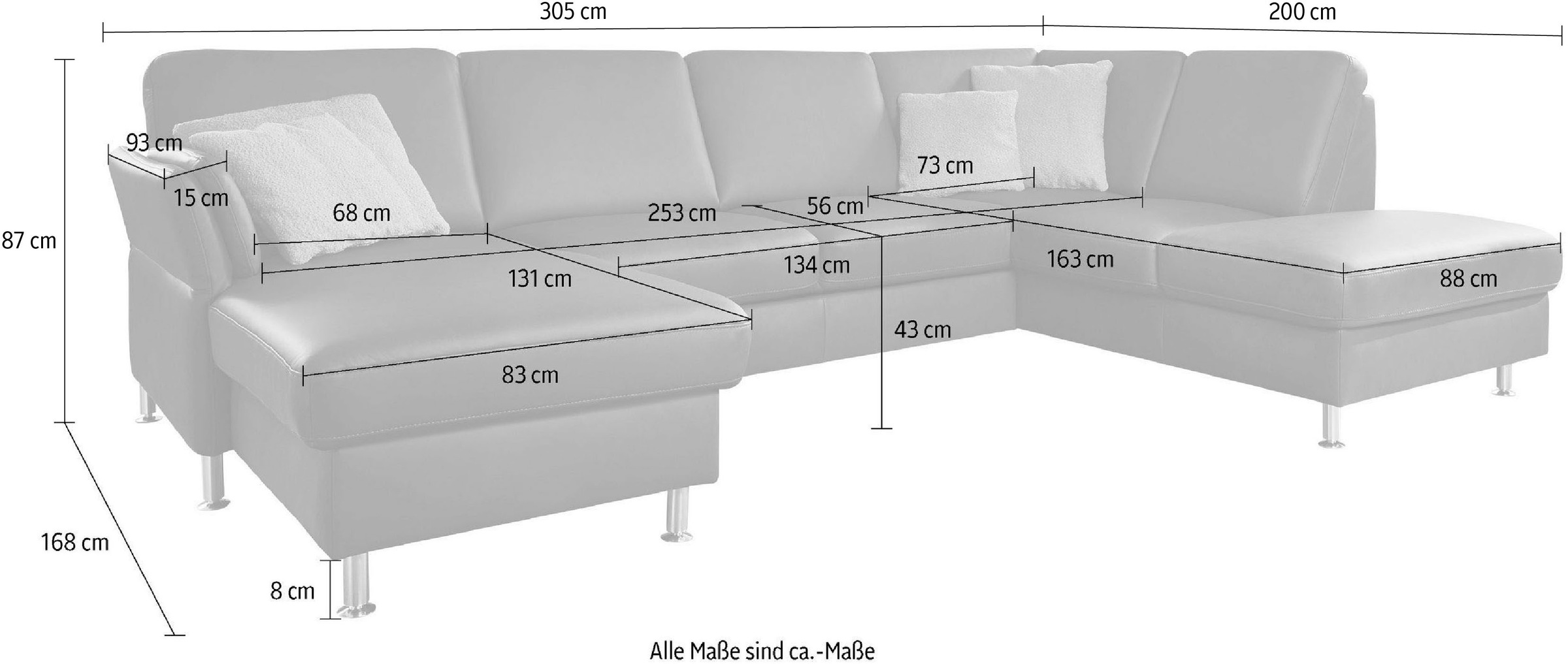 Die PlanBar Wohnlandschaft »PN-EM18013 U-Form, ohne Kopfstützen«, wahlweise mit Bettfunktion und Stauraum