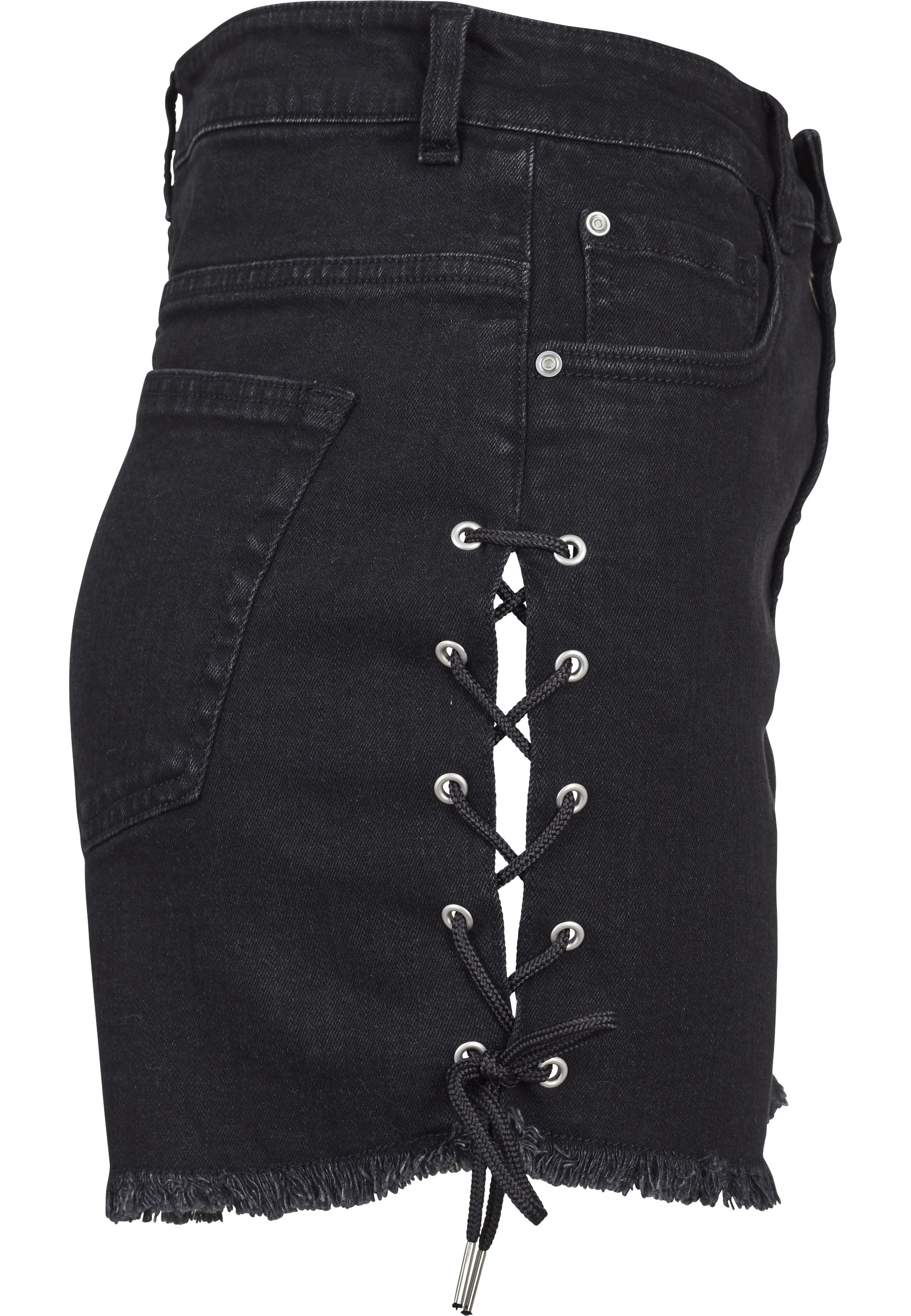 URBAN CLASSICS Stoffhose »Urban Classics Damen Ladies Highwaist Denim Lace Up Shorts«