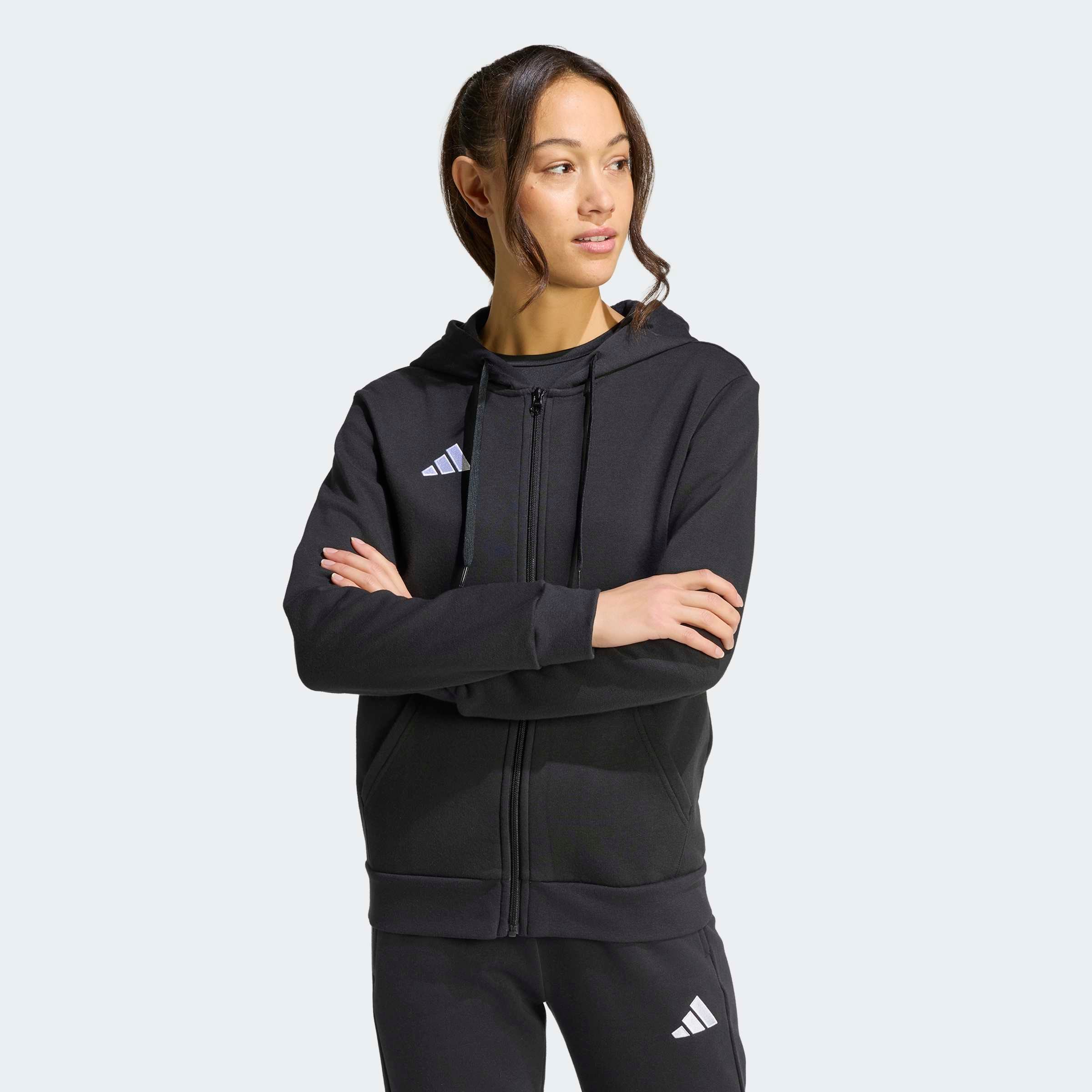 Damen Kapuzensweatshirt "ENTRADA26 MIT DURCHGEHENDEM REISSVERSCHLUSS", schwarz, Gr. XL, ADIDAS PERFORMANCE, Obermaterial: 70% Baumwolle, 30%