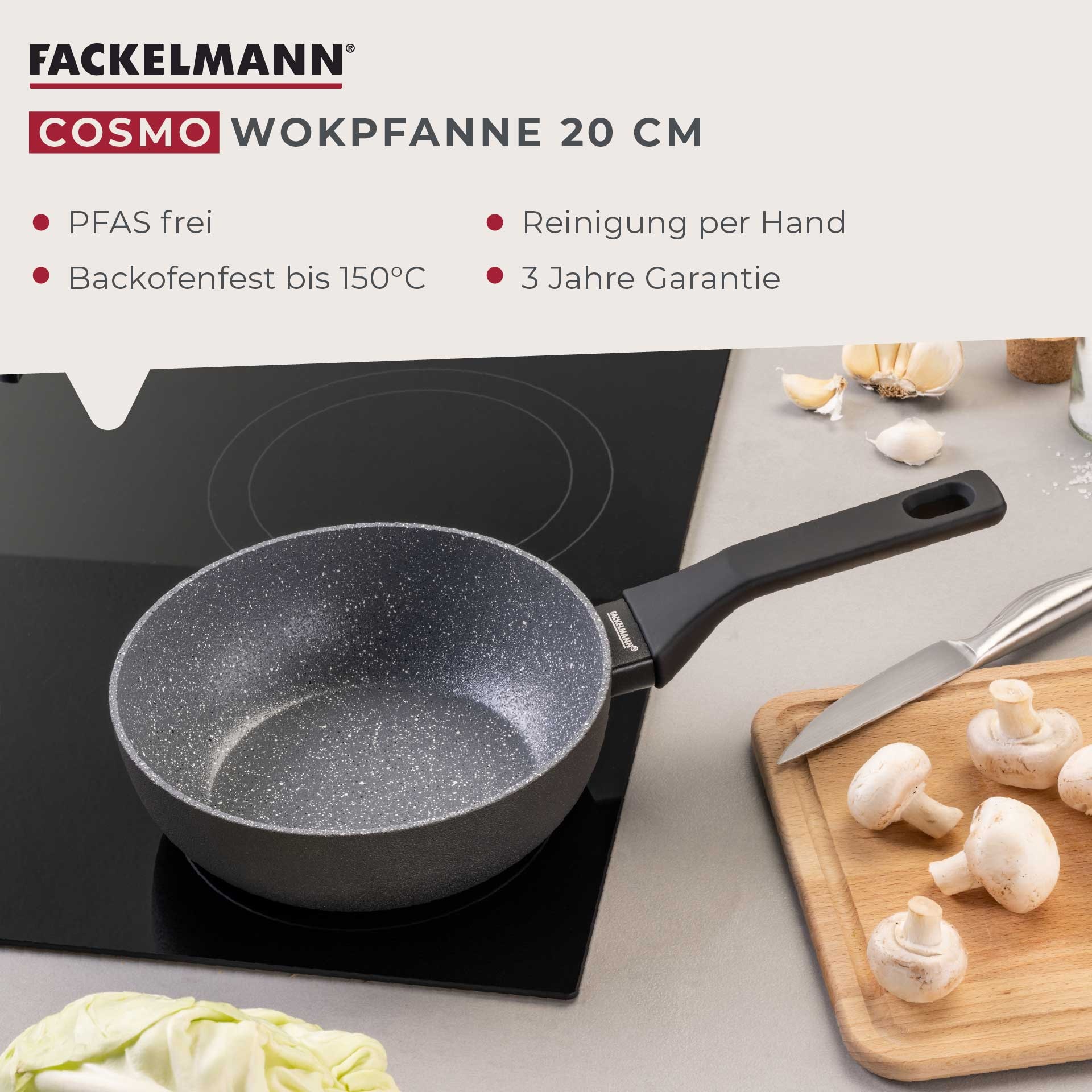 FACKELMANN Wok »Cosmo«, Aluminium, (Set, 2 tlg.), Wokpfannen-Set Cosmo Ø 20 cm & Ø 28 cm – mit Ceramic-Beschichtung