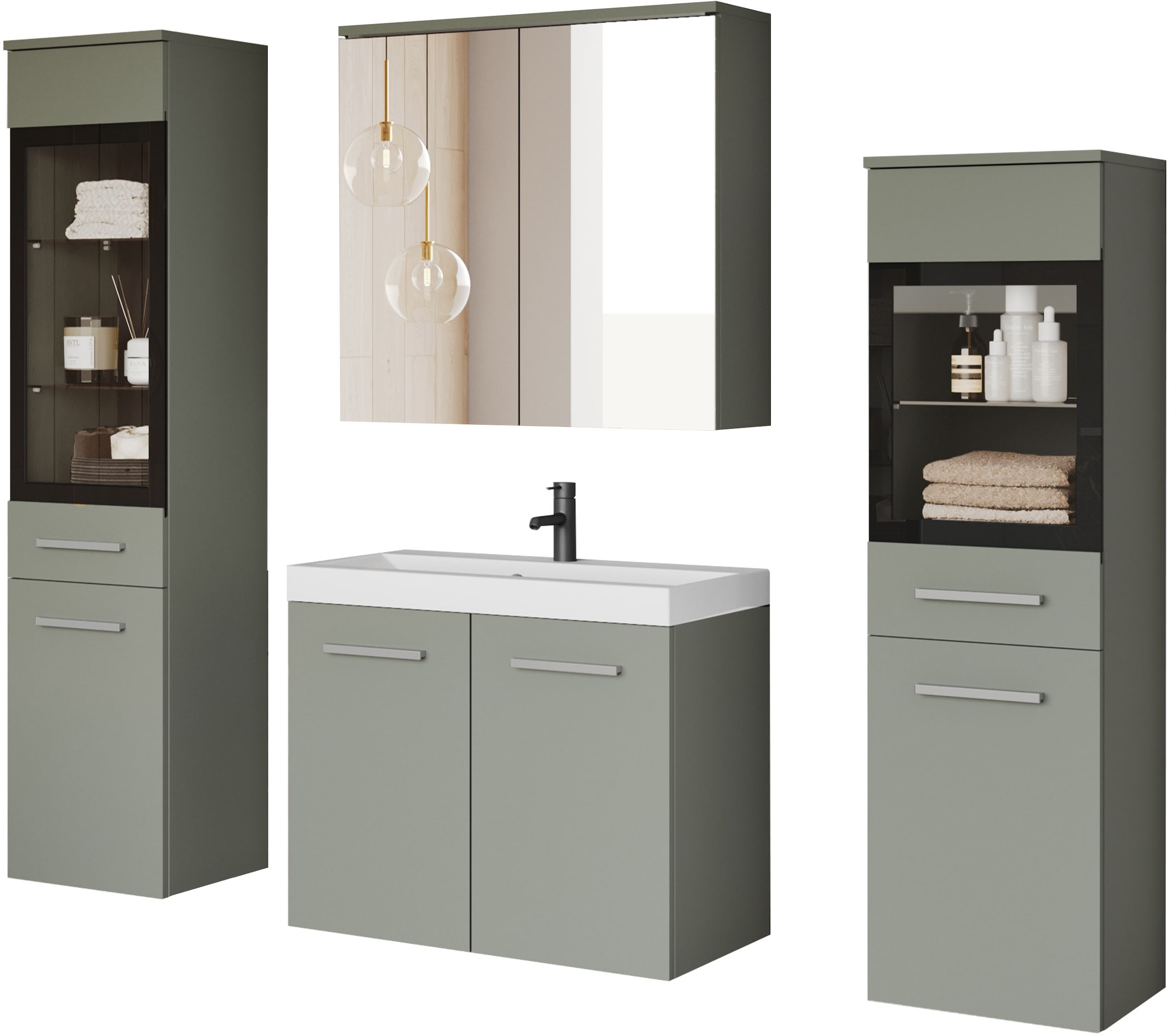 welltime Badmöbel-Set "MADRIT II, Schrank mit Waschbecken, 2 Hänger, Spiege günstig online kaufen