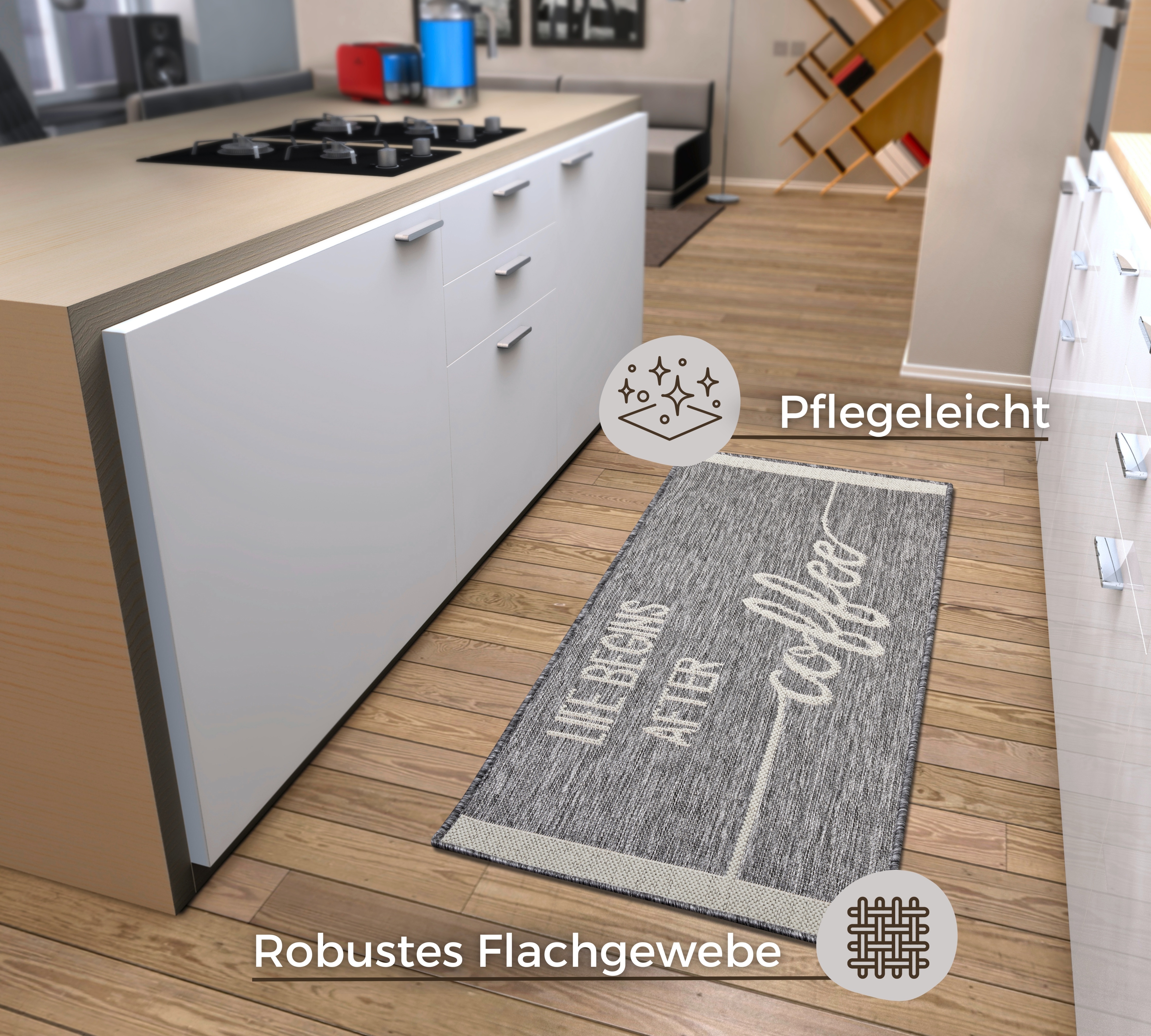 Thumbnail - HANSE Home Küchenläufer "Life Begins After Coffee", rechteckig, 5 mm Höhe, Läufer, Rutschfest, Küchenteppich, Küche, Tep...