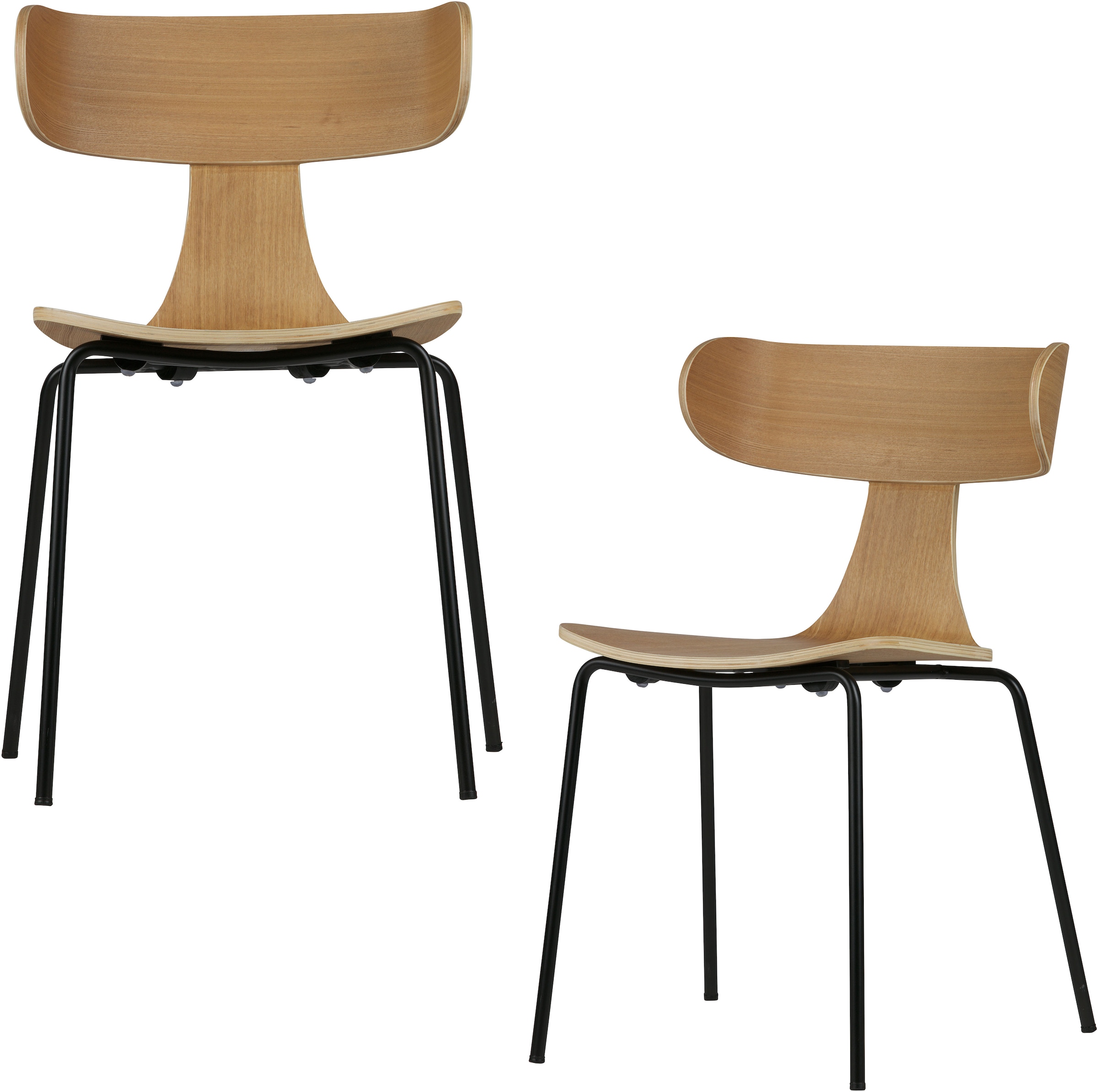 WOOOD Esszimmerstuhl "Form stapelbar und Eschenfurnier B 50 x T 52 x H 77,5 cm" (Set) 2 Stk.Tragkraft 120 kg, Sichtbare Maserung, schlanke Stahlgestell