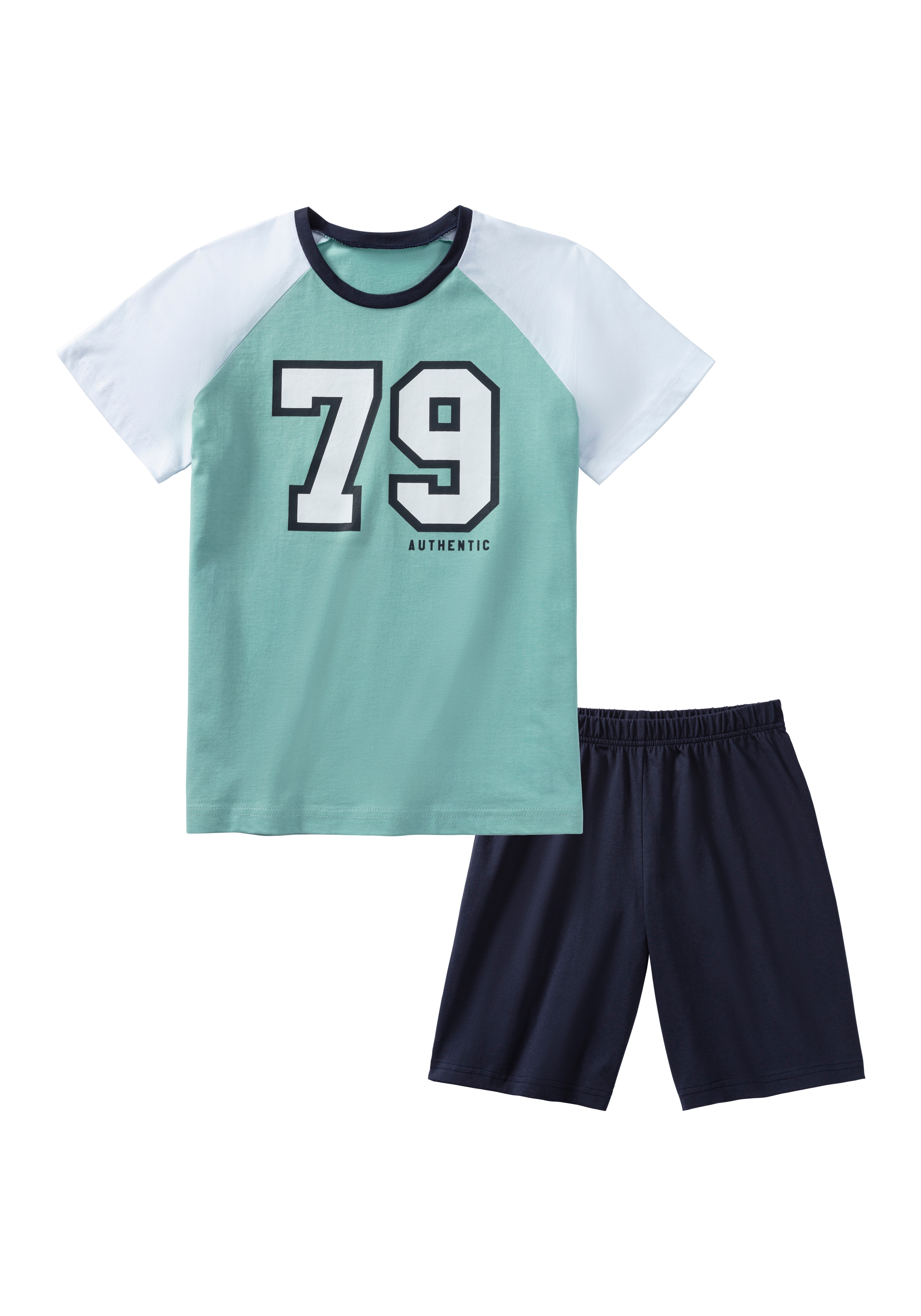AUTHENTIC LE JOGGER Pyjama 2 tlg. kurzer Schlafanzug mit College-Print, aus Baumwolle