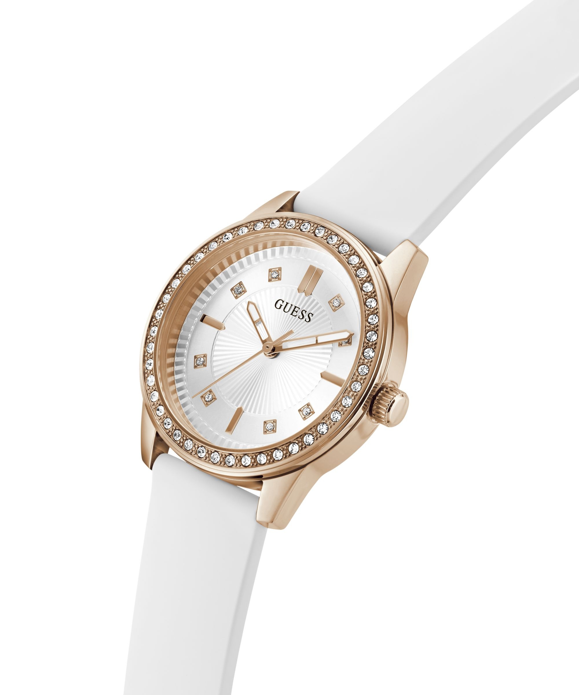 Guess Quarzuhr »MARGOO« Armbanduhr, Damenuhr, Silikonarmband, analog