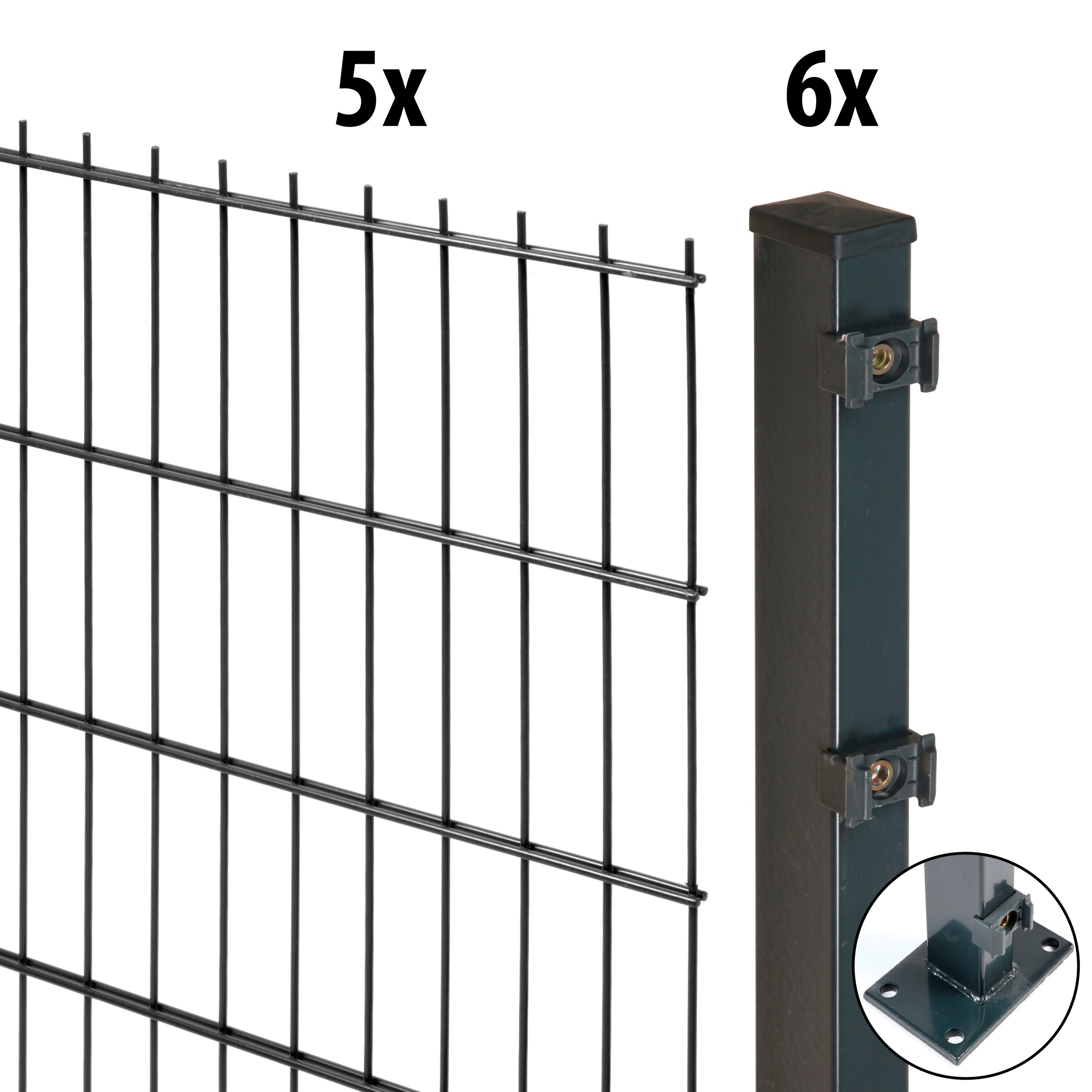 GARDEN 'N' MORE Doppelstabmattenzaun »Excellent«, 5 Elemente für 10 m, LxH: 200 x 103 cm, mit 6 Pfosten