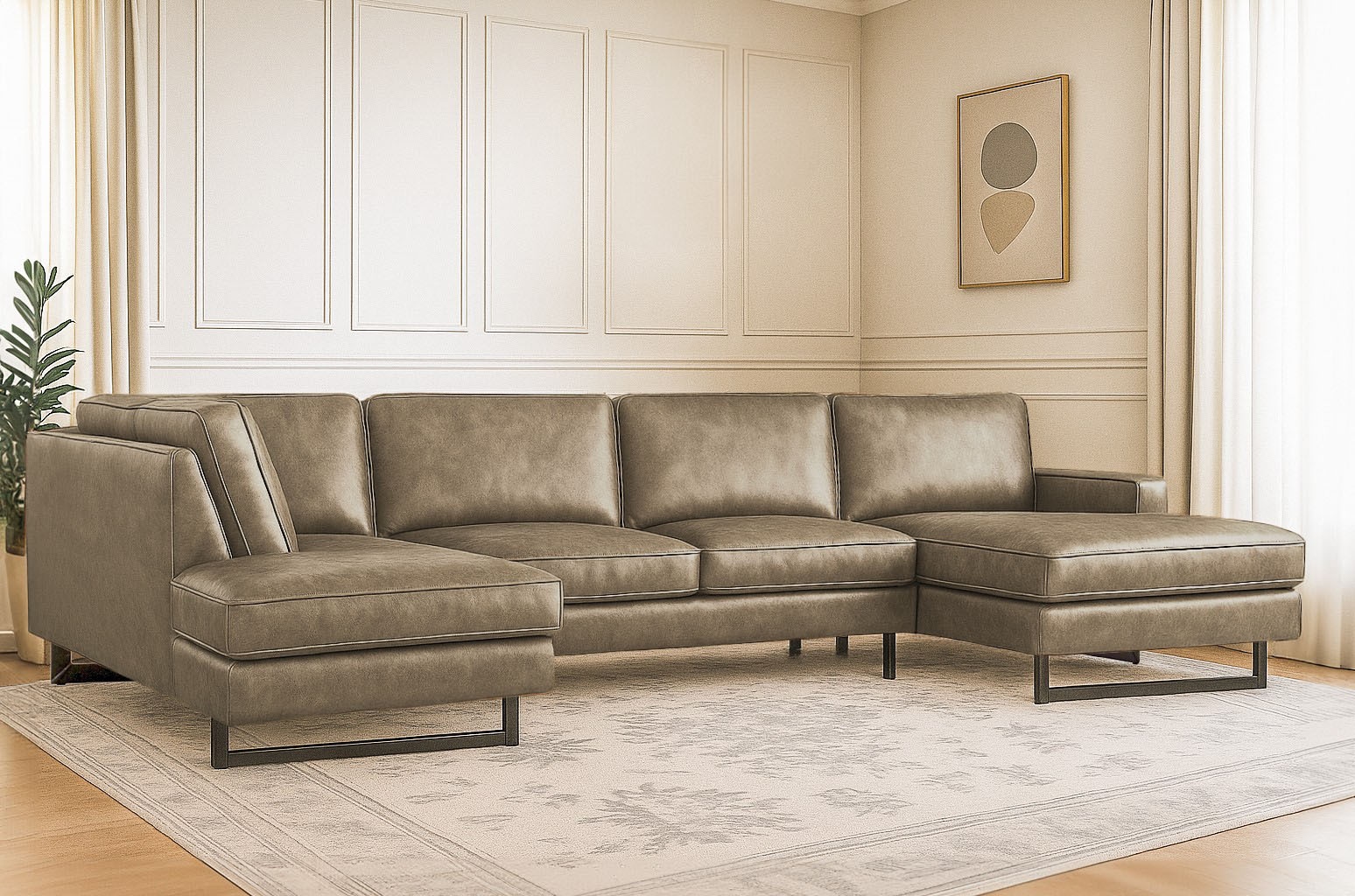 OTTO home Wohnlandschaft "Pinto, 350 cm, U-Form, XXL, mit Ottomanen" Cord, Chenille, Lederoptik, mit Keder, Metallfüße, Wellenunterfederung