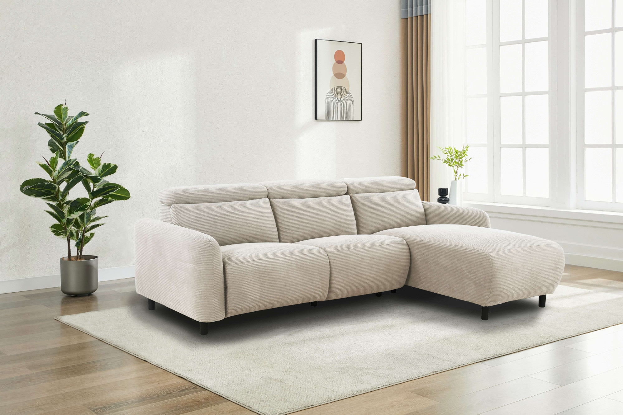 Home affaire Ecksofa »SKAANE in Cord, L-Form, 274 cm, manuelle u. elektrische Funktion,«, Kopfteilverstellung, Relax-und Liegefunktion, Federkernpolsterung