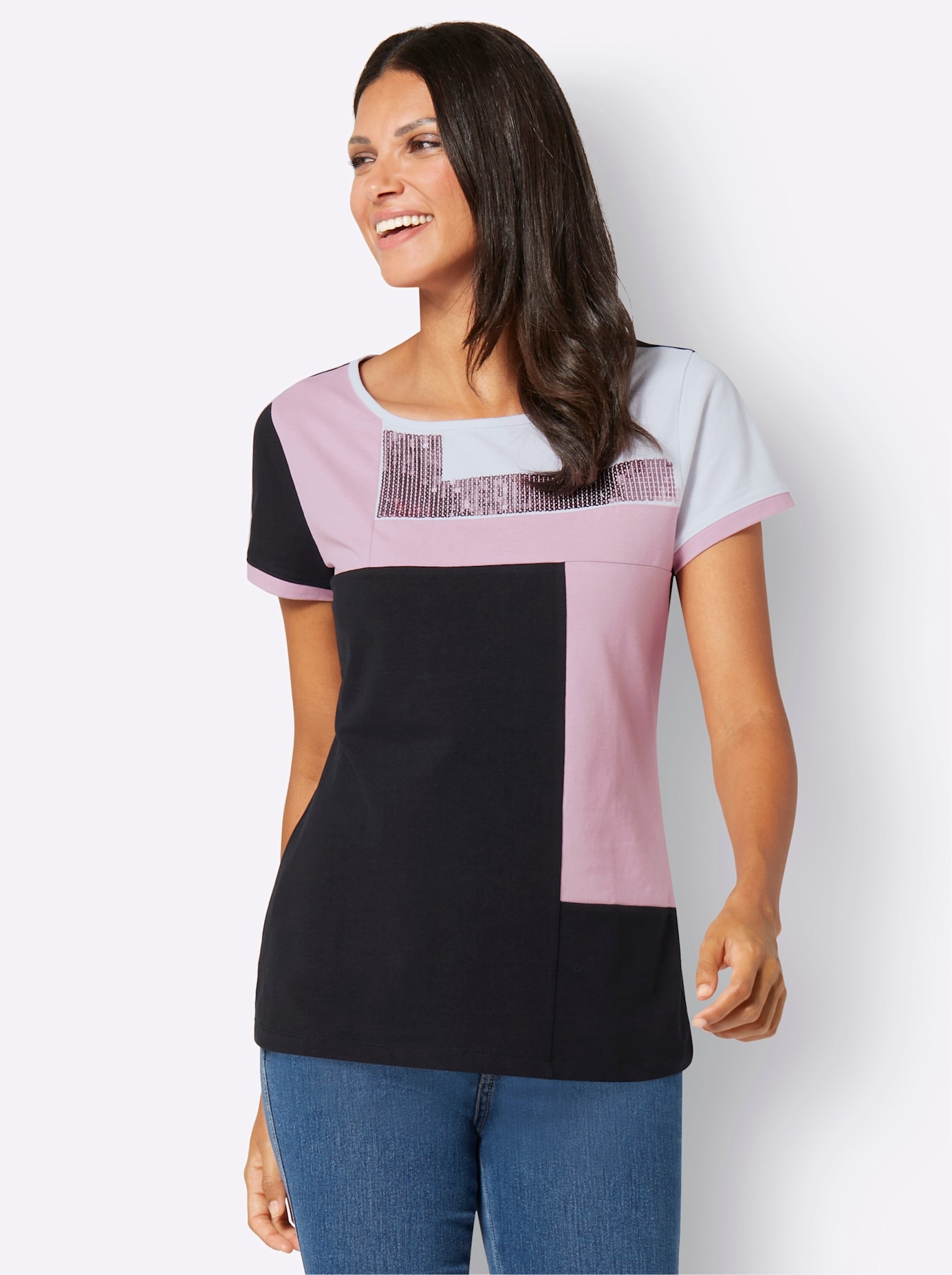 Classic Basics Paillettenshirt "Rundhals-Shirt" 1 Stk. tlg. günstig online kaufen