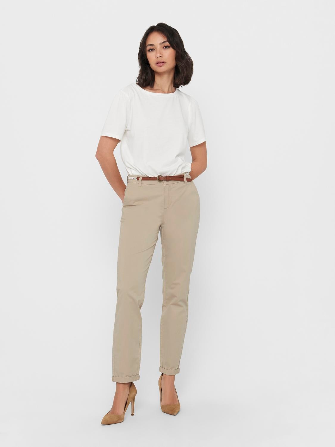 Thumbnail - ONLY Chinohose "ONLBIANA – Chinohose mit Gürtel und Umschlagsaum" slim fit, modisch, Web, Baumwollmischung