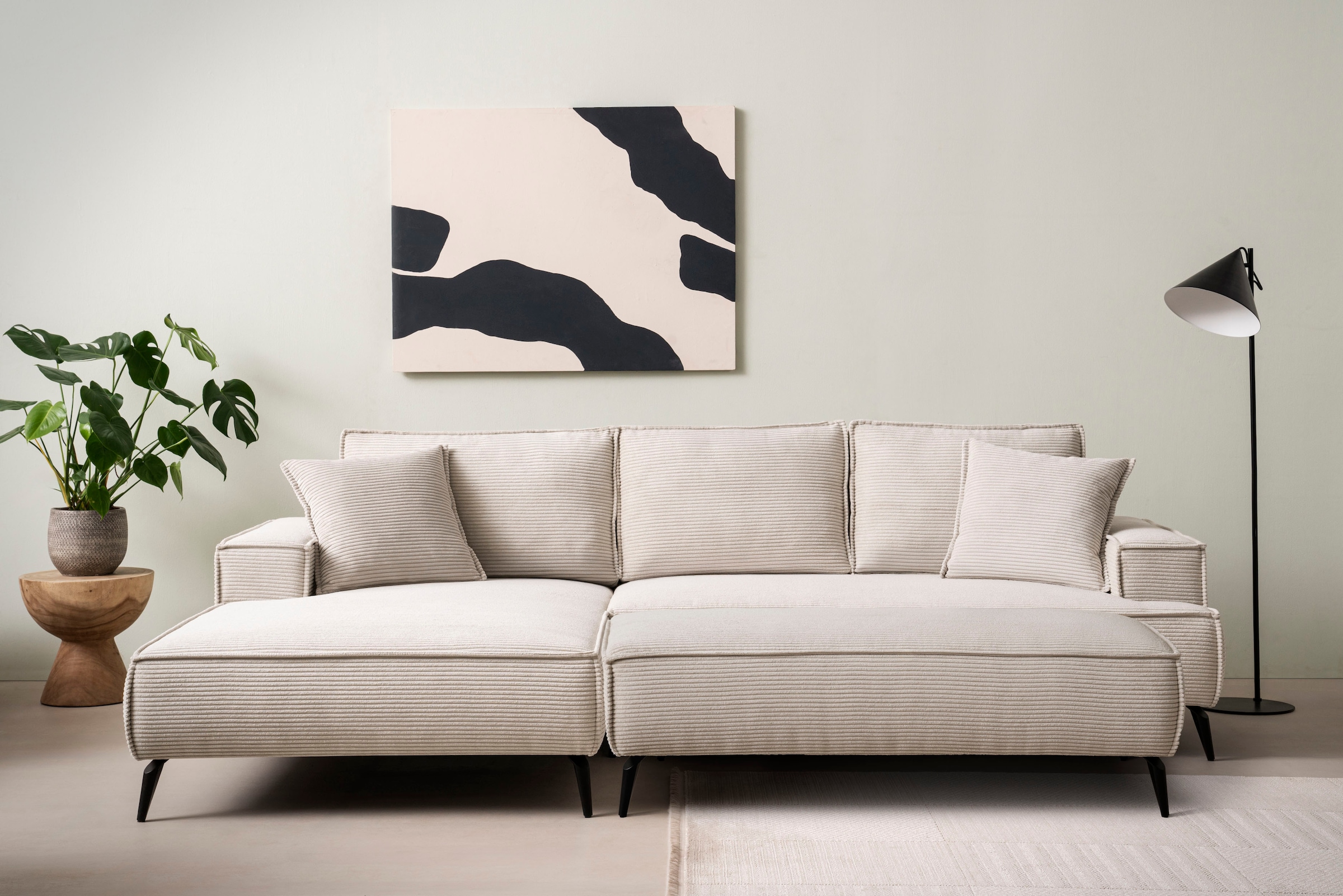 OTTO home Ecksofa "TVINNU Cord, L-Form, 275 cm, mit Hocker" stellbar zum Schlafsofa (Krokodilverbinder)
