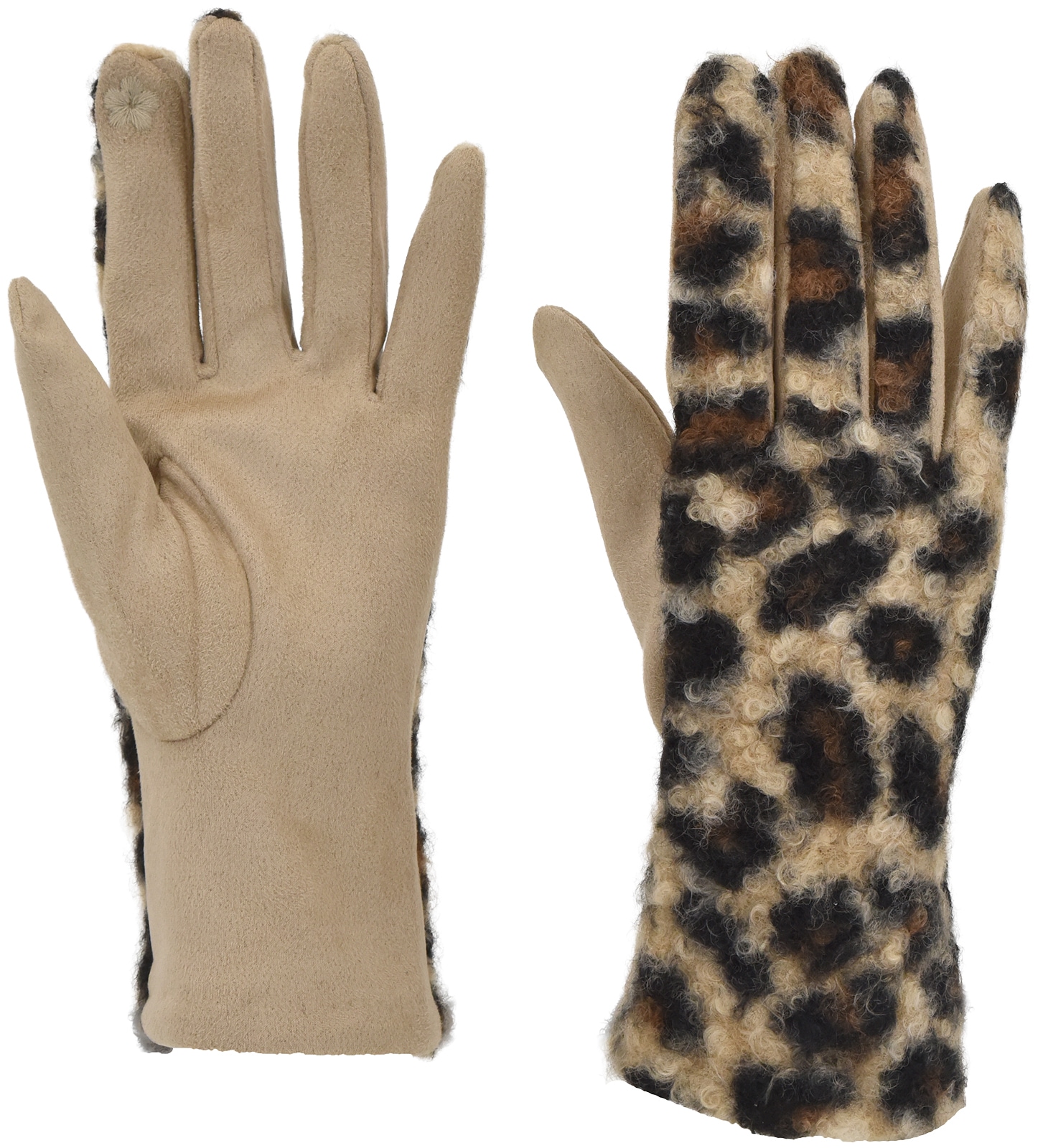 styleBREAKER Baumwollhandschuhe "Touchscreen Handschuhe mit Leoparden Muster" 1 Stk.