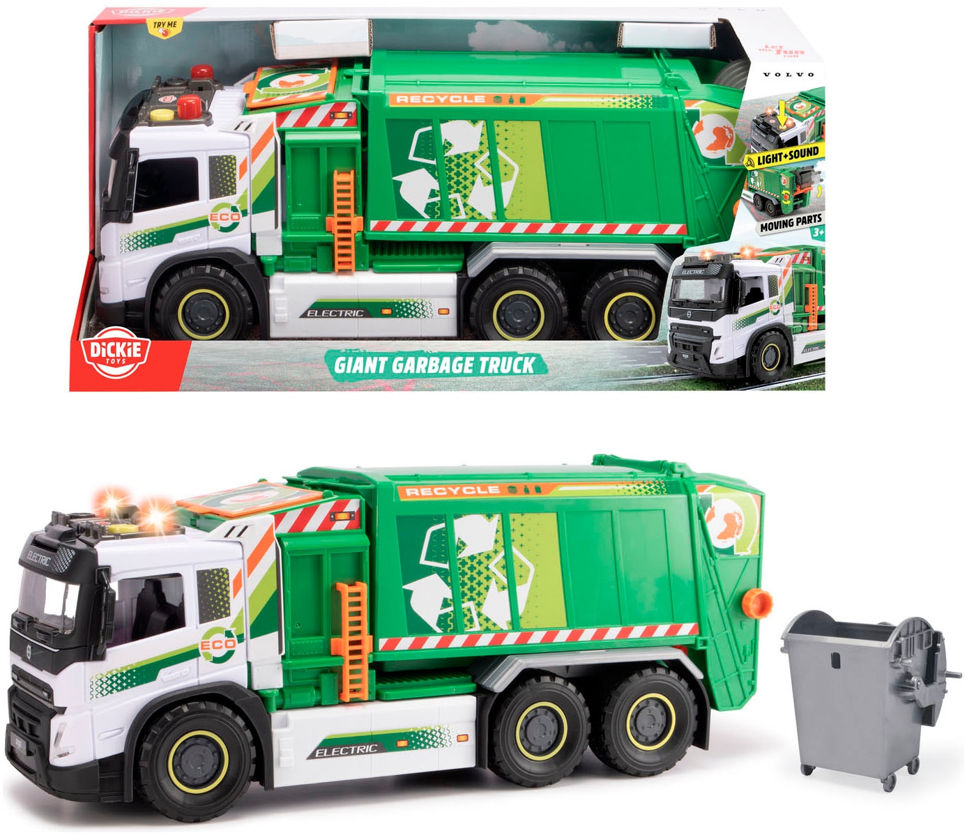 DICKIE TOYS Jungen Spielzeug-Müllwagen "Giant Garbage Truck", weiß, T:55cm, Spielzeugfahrzeuge, mit Licht und Sound