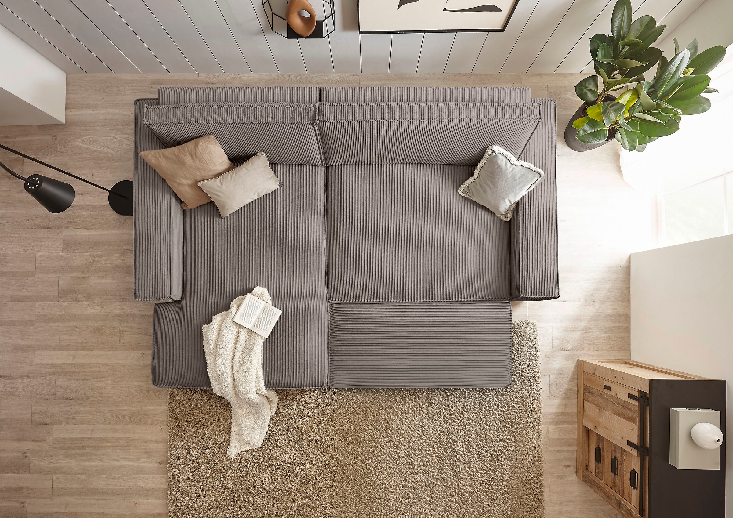 Home affaire Polsterecke »NEU: SHERWOOD XXL tief, L-Form mit Schlaffunktion, Big-Sofa mit Hocker«, (Set, 2 St.), stellbar zum Schlafsofa (Krokodilverbinder), Cord, Leinenoptik