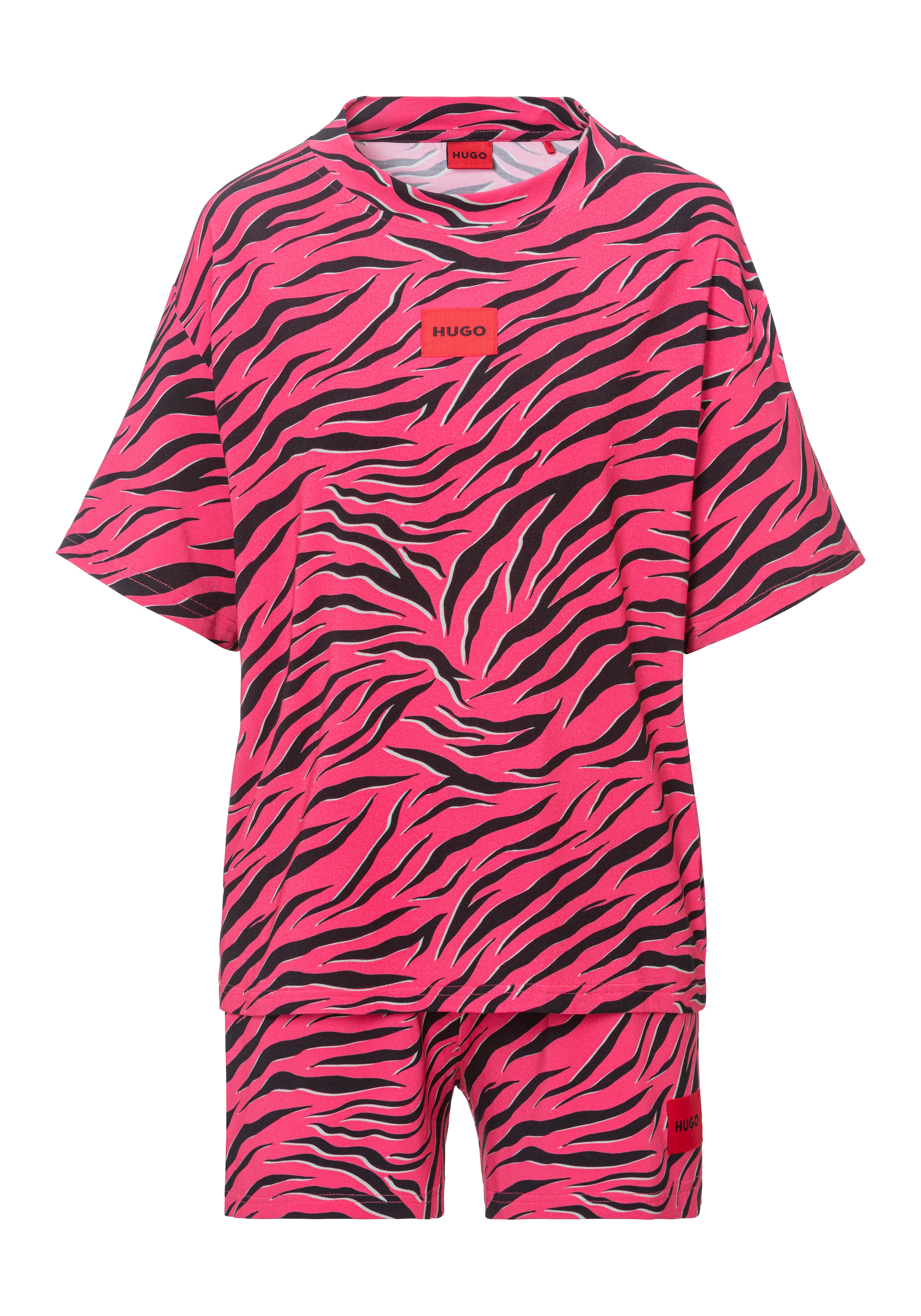 HUGO Underwear Pyjama, (Set, 2 tlg.), mit Tiger-Print