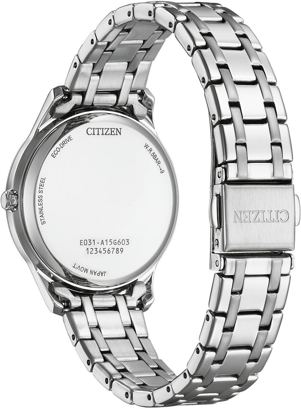Citizen Solaruhr, Armbanduhr, Damenuhr, Edelstahlarmband, Batterie-Entladungsanzeige