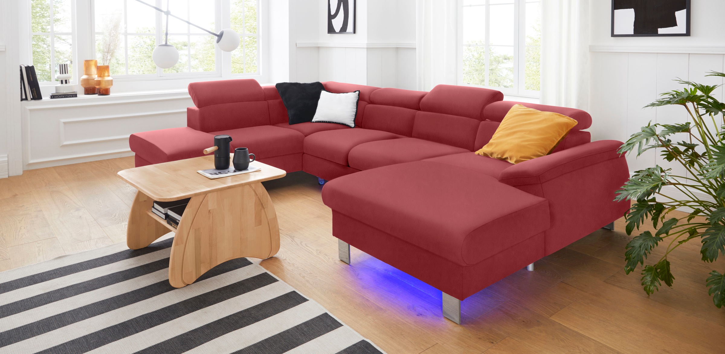 COTTA Wohnlandschaft »Komaris U-Form«, inklusive Kopfteilverstellung, wahlweise mit Bettfunktion und RGB-LED