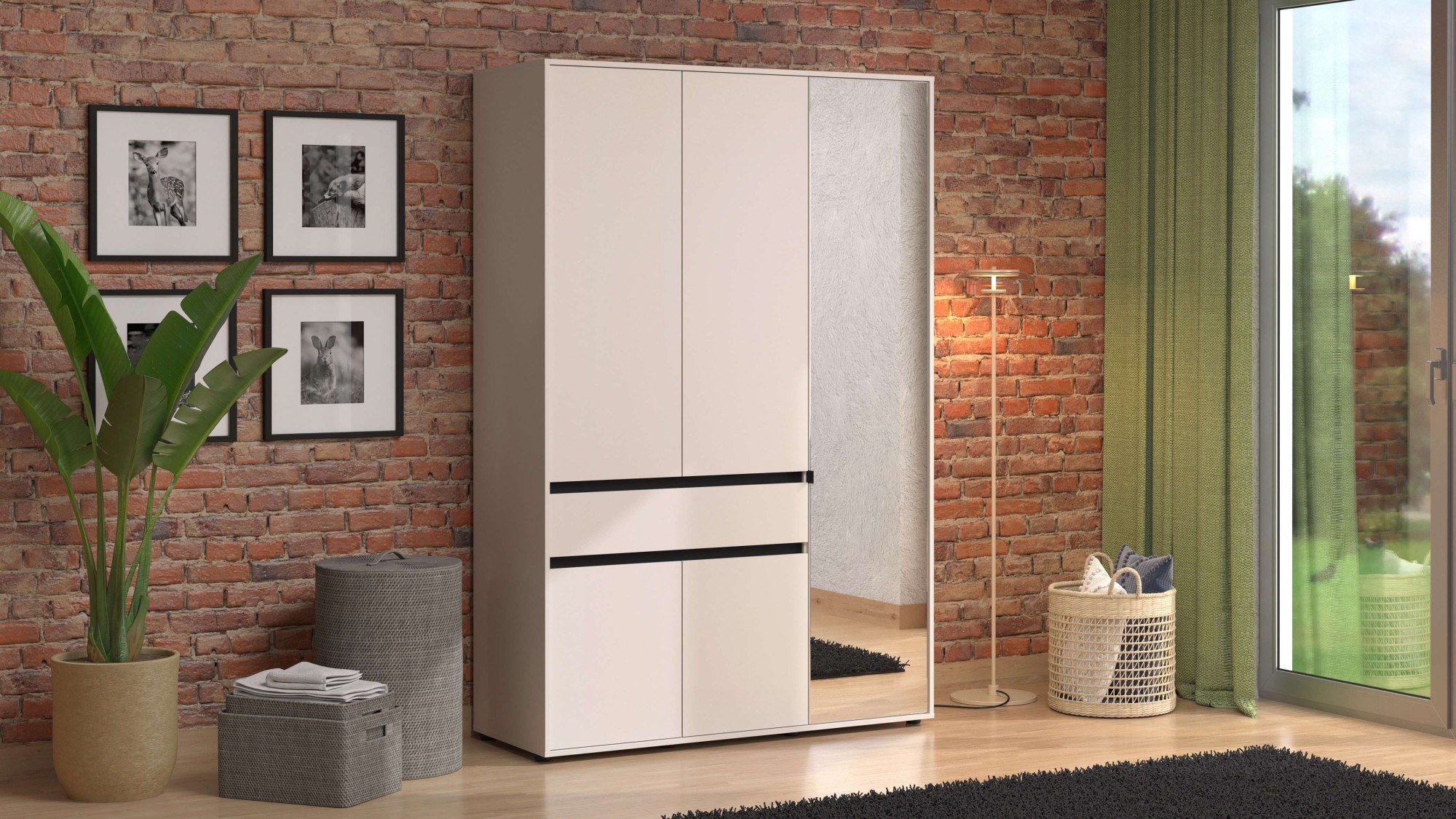 Home affaire Kleiderschrank "Corbett, grifflose Optik, FSC-zertifziert, Made in Europe" 138 oder 182,5cm breit, 211cm hoch und 54,5cm tief, mit Spiegel, 1 Schublade und Innenausstattung