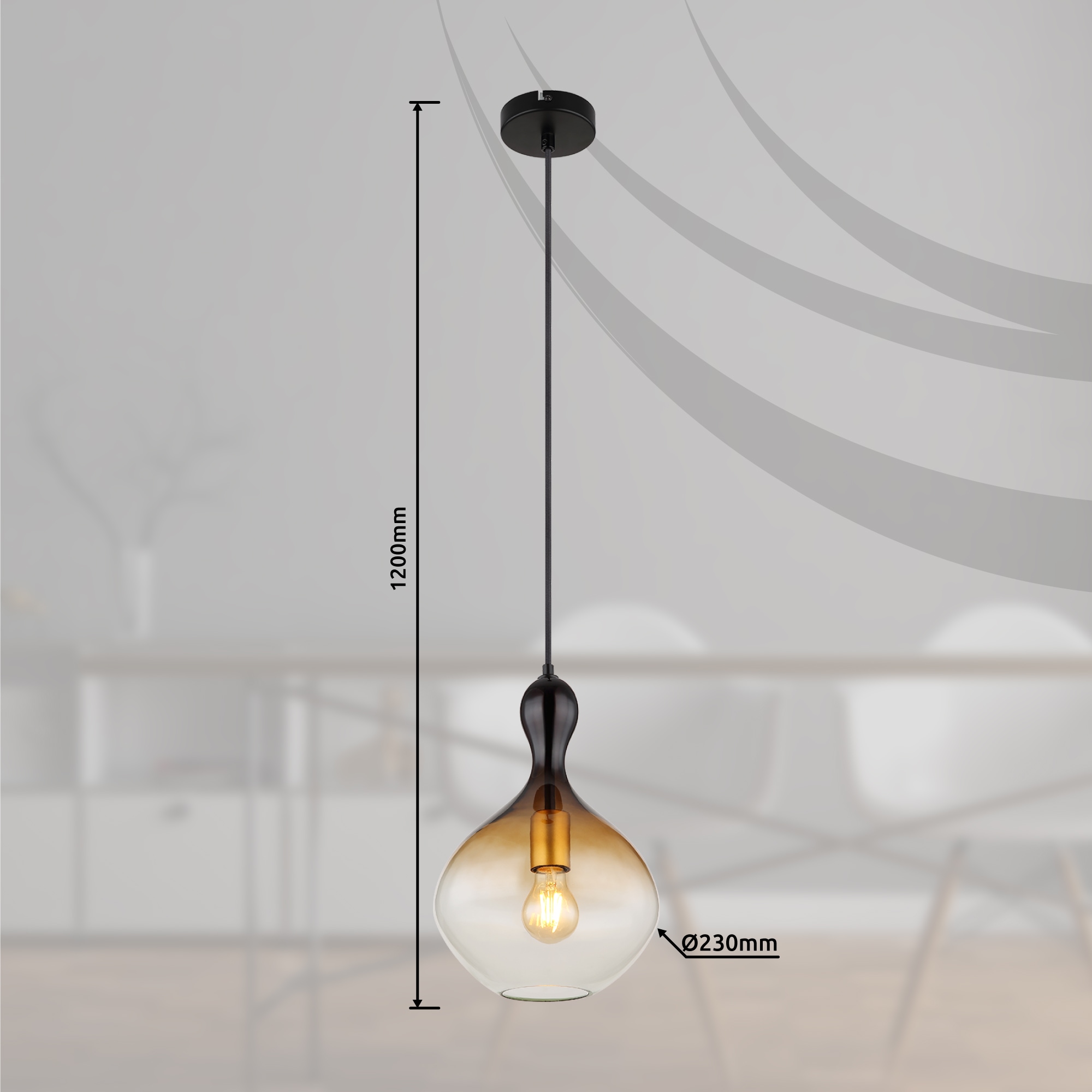 GLOBO LIGHTING Hängeleuchte »ALADDIN«, Leuchtmittel E27 | ohne Leuchtmittel, Hängelampe/Pendelleuchte/goldfb./Glas rauchfarben/amber/Höhe kürzbar