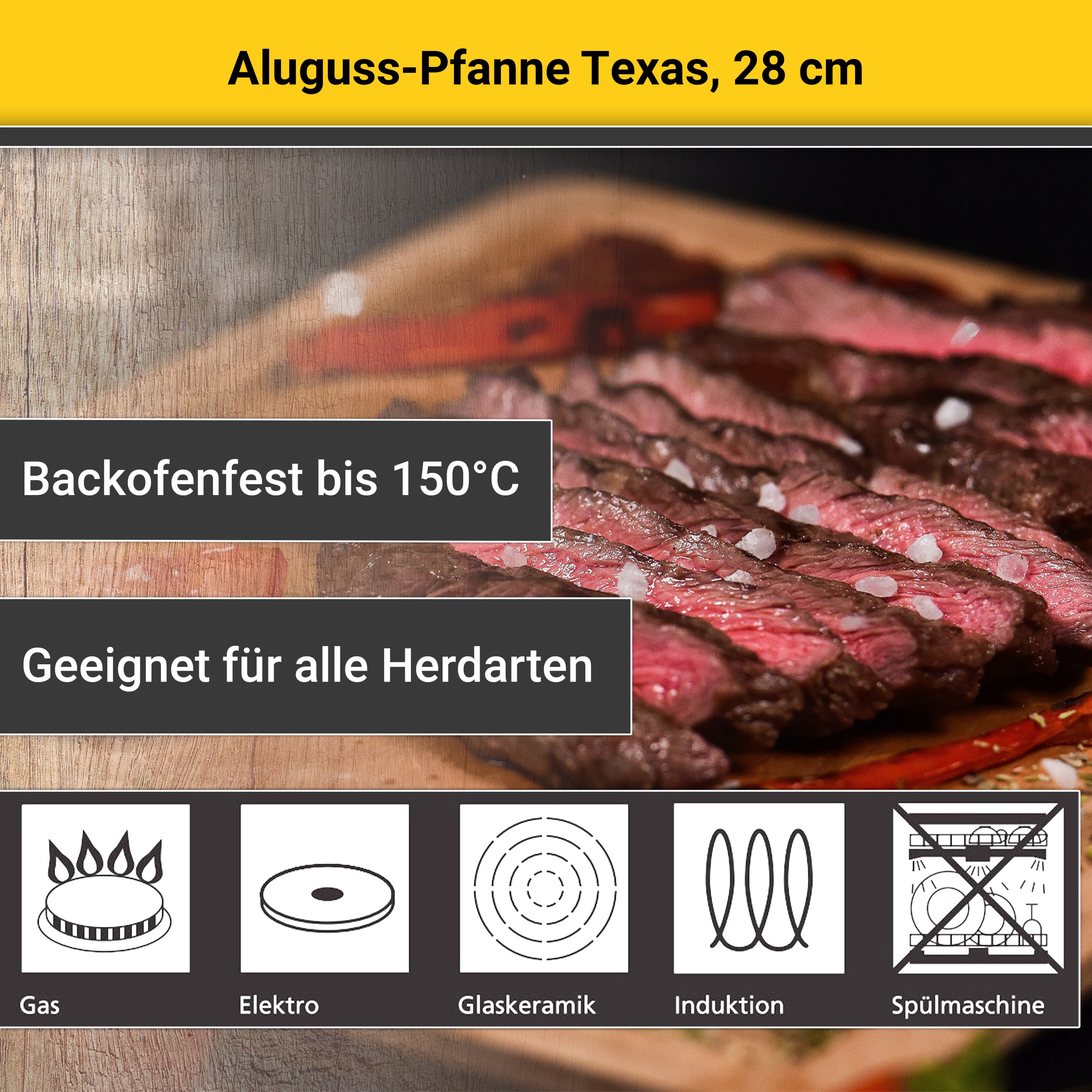 Krüger Bratpfanne »Aluguss Pfanne flach Texas«, Aluminiumguss, (1 tlg.), für Induktions-Kochfelder geeignet