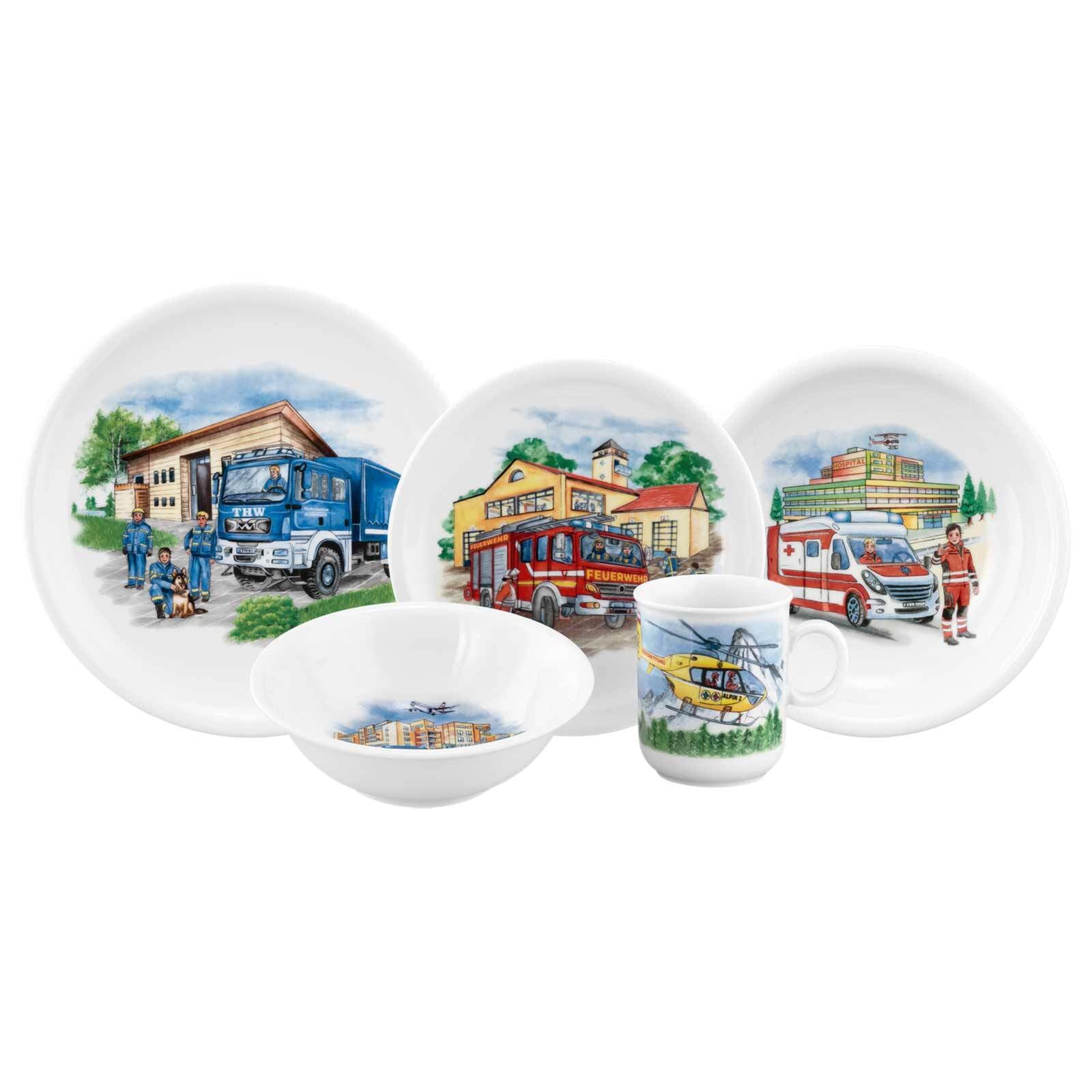 SELTMANN WEIDEN Kindergeschirr-Set "Kindergeschirr Set Compact Blaulicht 5er Set bunt", 5, bunt, Geschirr-Sets, Spülmaschinengeeignet,