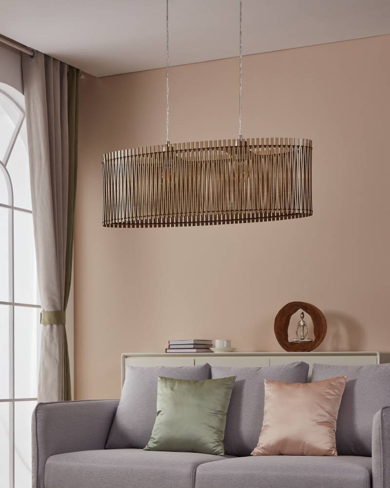 EGLO Hängeleuchte »SENDERO Pendellampe, Stahl und Holz, E27, IP20, Wohnzimmerlampe, Lampe« E27 1 Stk. Hängeleuchte, L77,5 x B25 x H130, nickel-matt, 2X60W exkl.