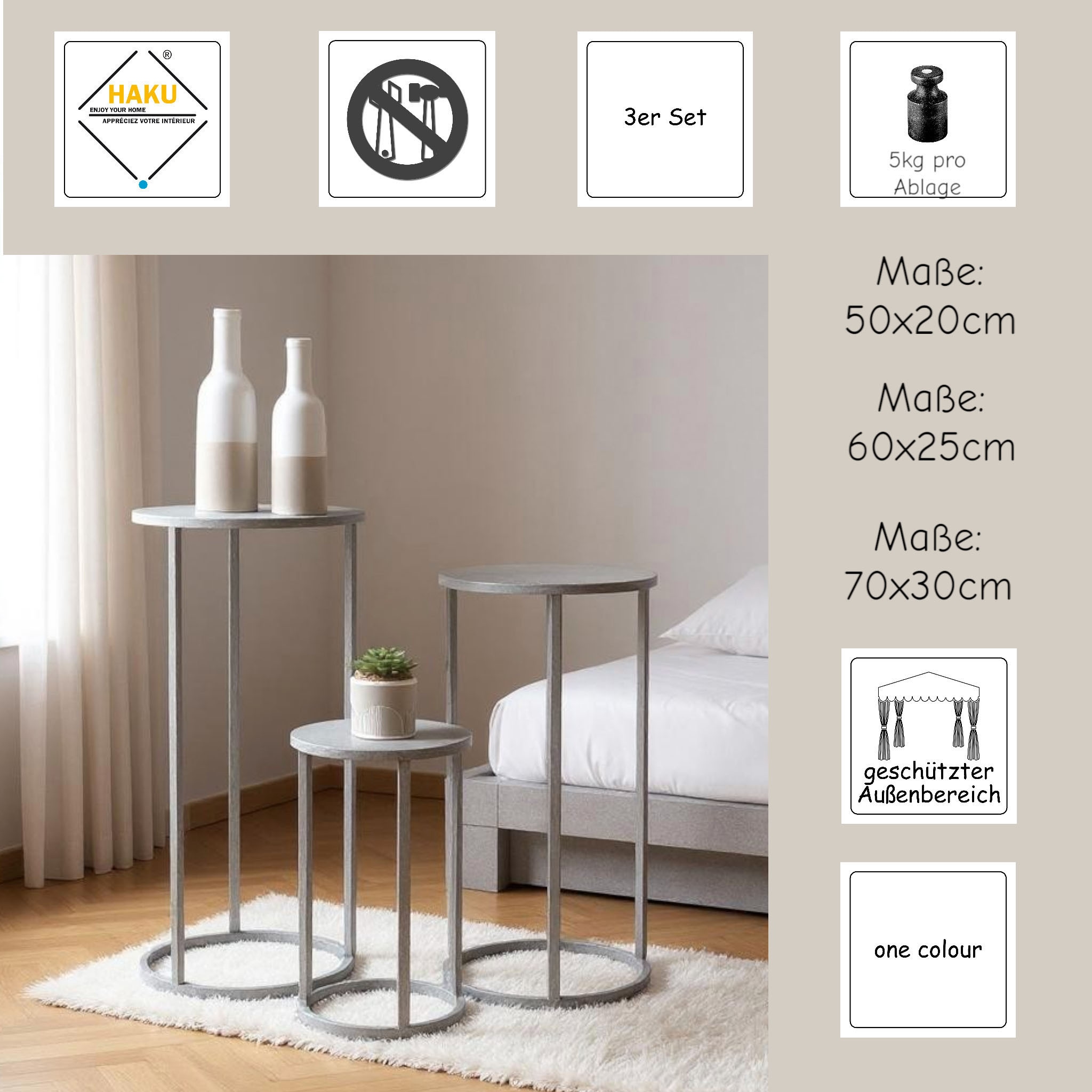 HAKU Blumentisch »3er Set Blumensäulen« Set, 3er Set, 3 Stk. tlg. auch für den geschützten Außenbereich geeignet