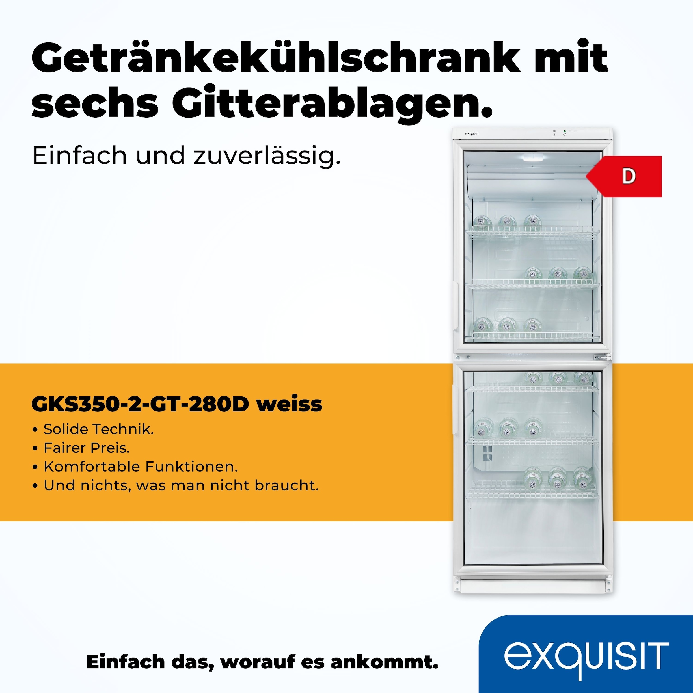 exquisit Getränkekühlschrank »GKS350-2-GT-280D weiss«, 320 L Volumen, Getränkekühlschrank mit Glastür, LED