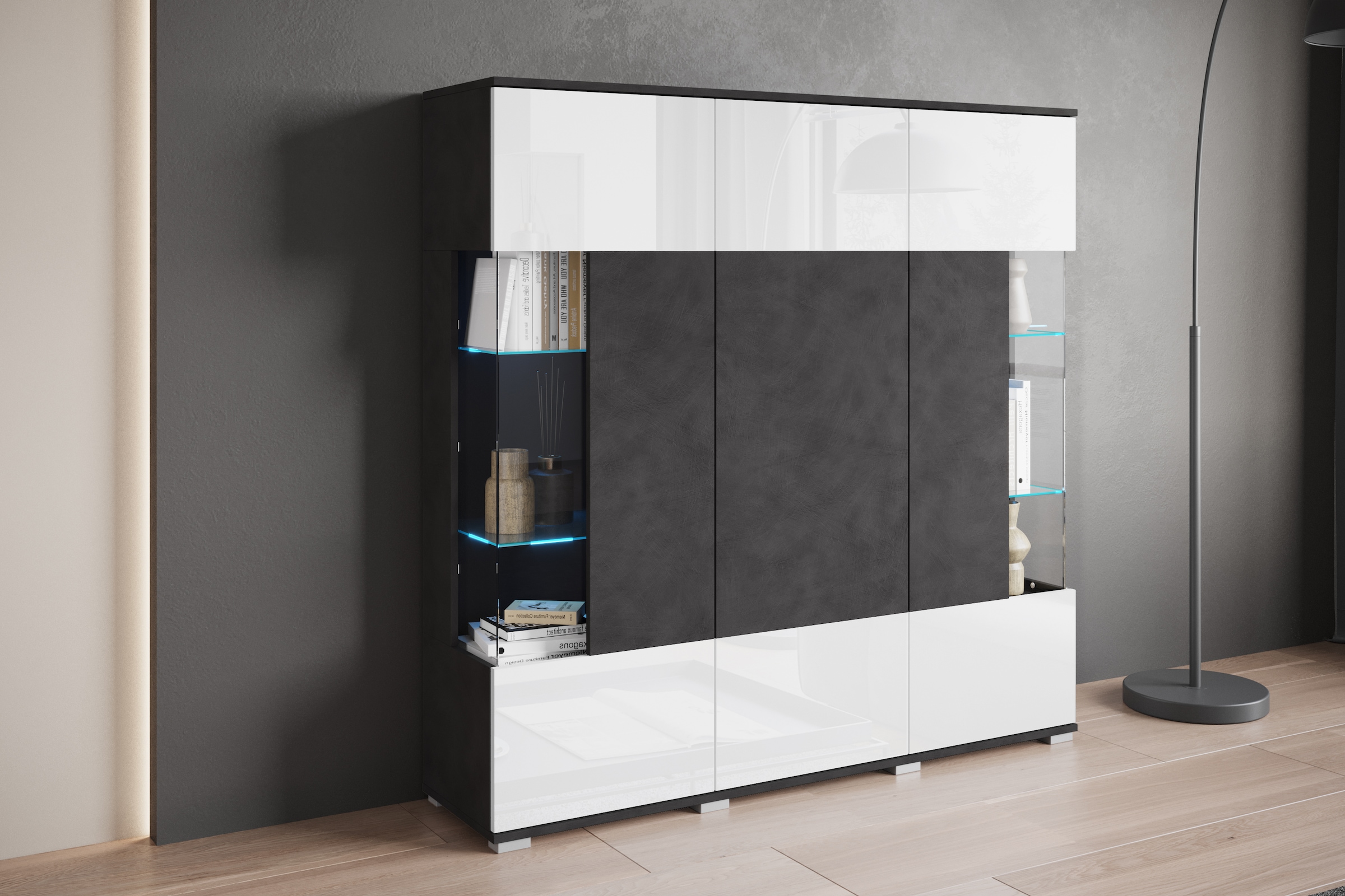 INOSIGN Highboard »Kenia«, (1 St.), Modernes Highboard, mit Glastüren, Breite 135 cm