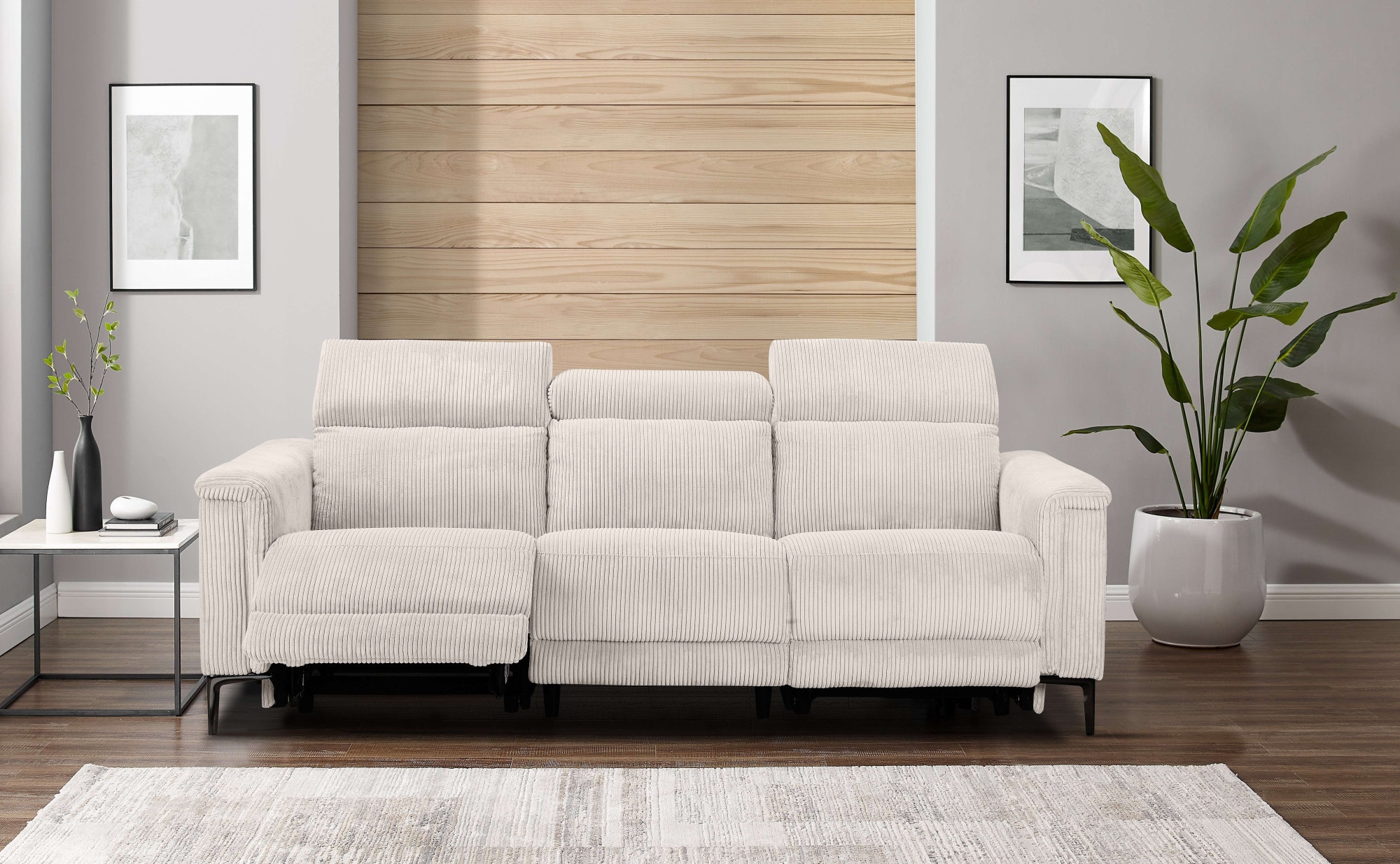 Places of Style 3-Sitzer »Lund Cord, mit manueller o. elektrischer Relaxfunktion in 2 Sitzen,«, USB-A, Kopfteilverstellung, Breite 222 cm