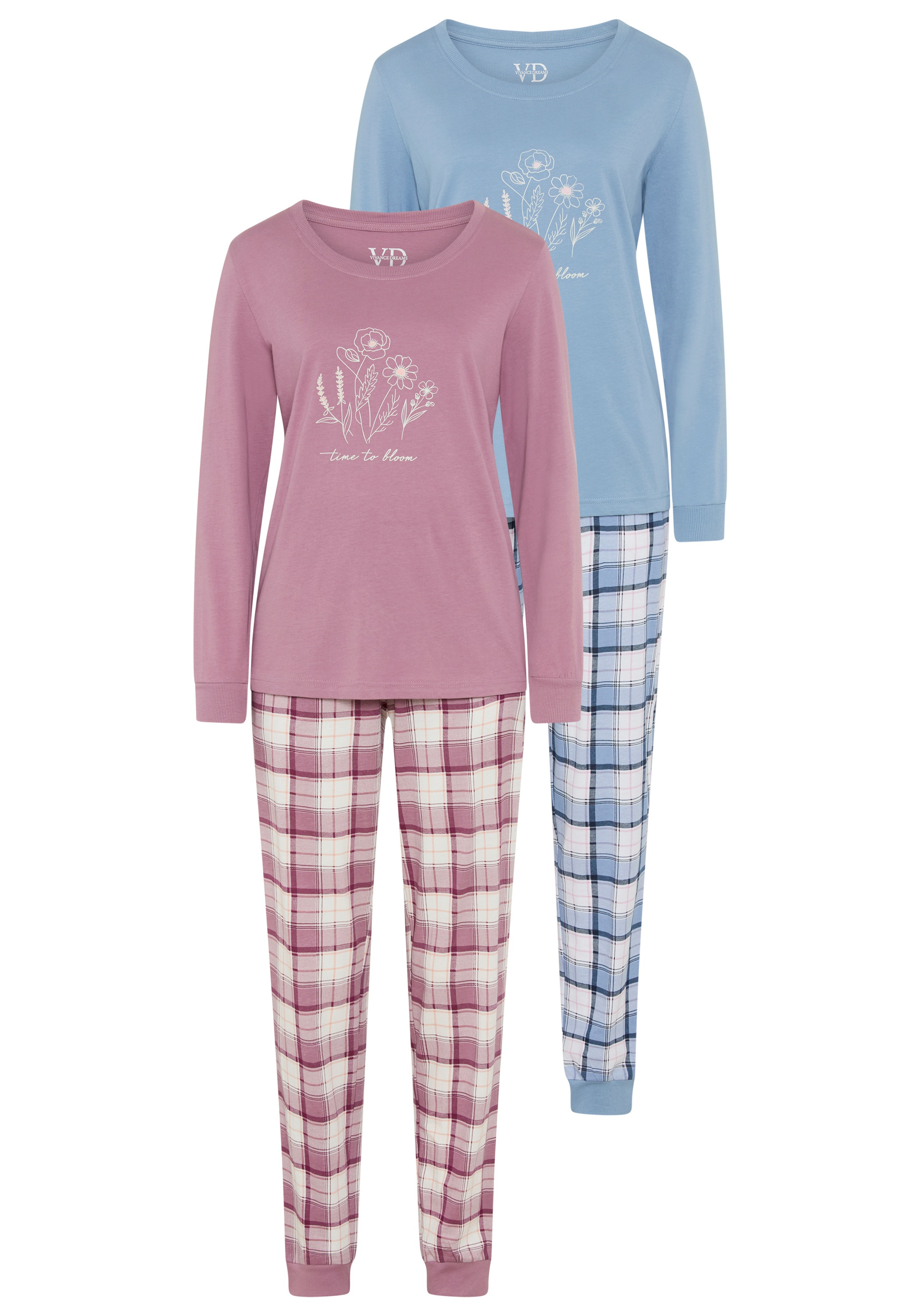 Vivance Dreams Pyjama, 2 Stücker Set, Elastische Rippbündchen günstig online kaufen