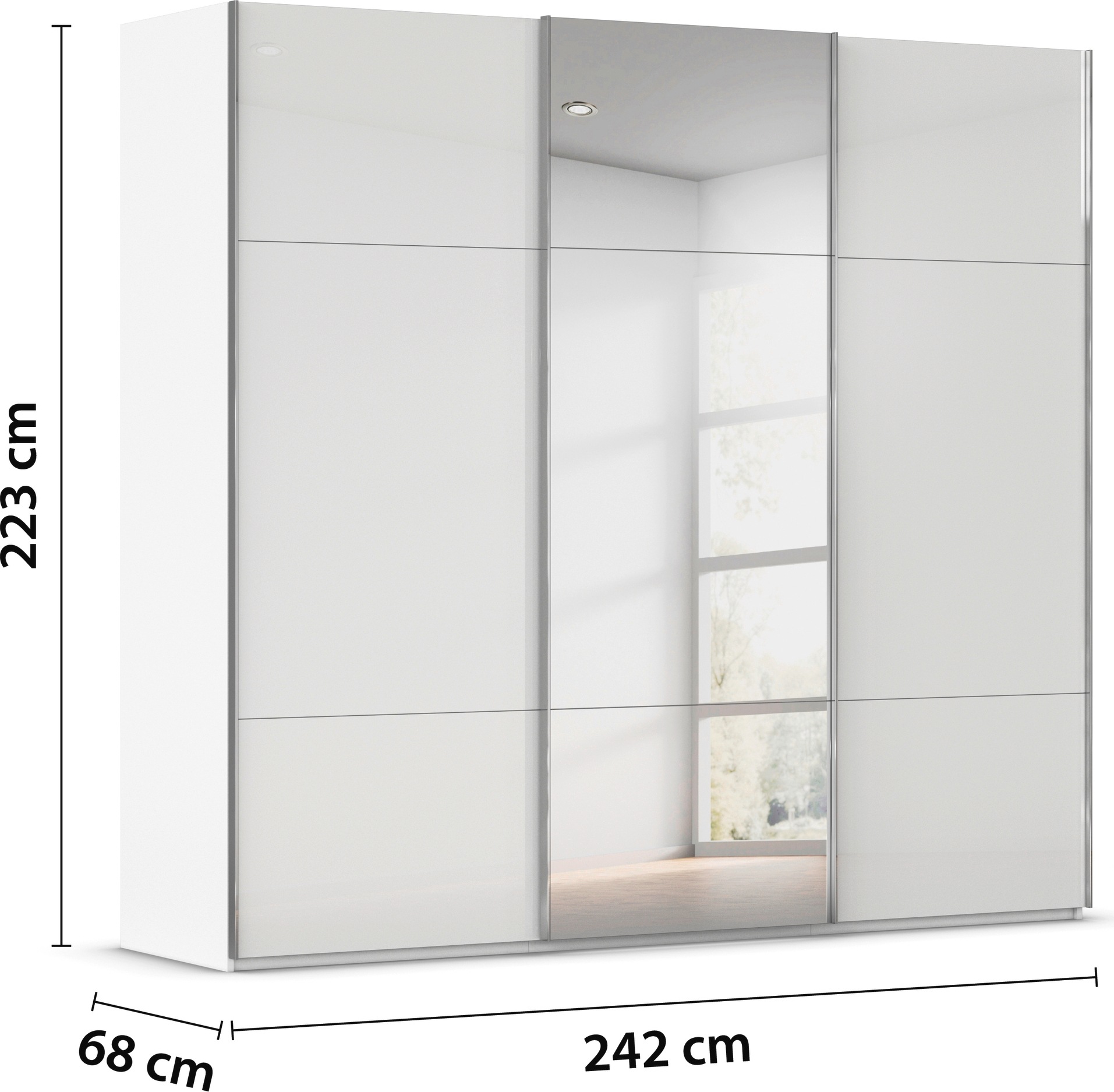 rauch Schwebetürenschrank »Kleiderschrank Schrank Garderobe Schlafzimmerschrank CONTIDO«, (in 3 verschiedenen Ausstattungen BASIC/CLASSIC/PREMIUM), aus hochwertigem Material in 6 Breiten 2 Griff-Farben MADE IN GERMANY