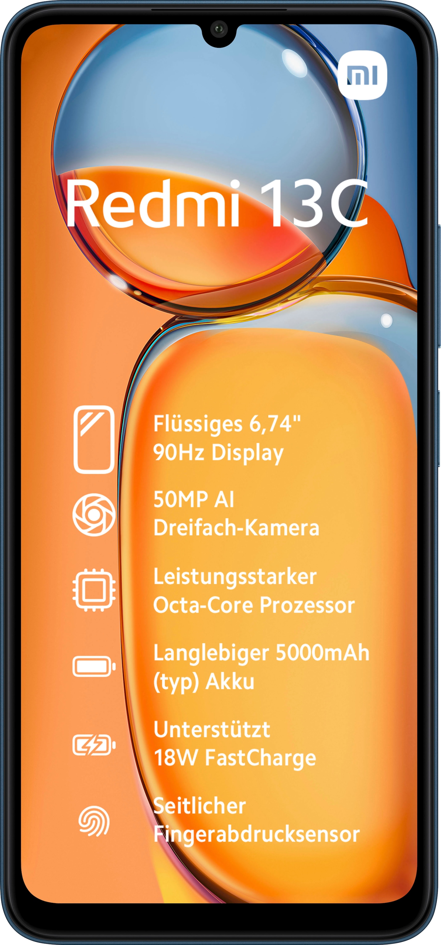 Xiaomi Smartphone »Redmi 13C 4GB+128GB«, Blau, 17,1 cm/6,74 Zoll, 128 GB Speicherplatz, 50 MP Kamera