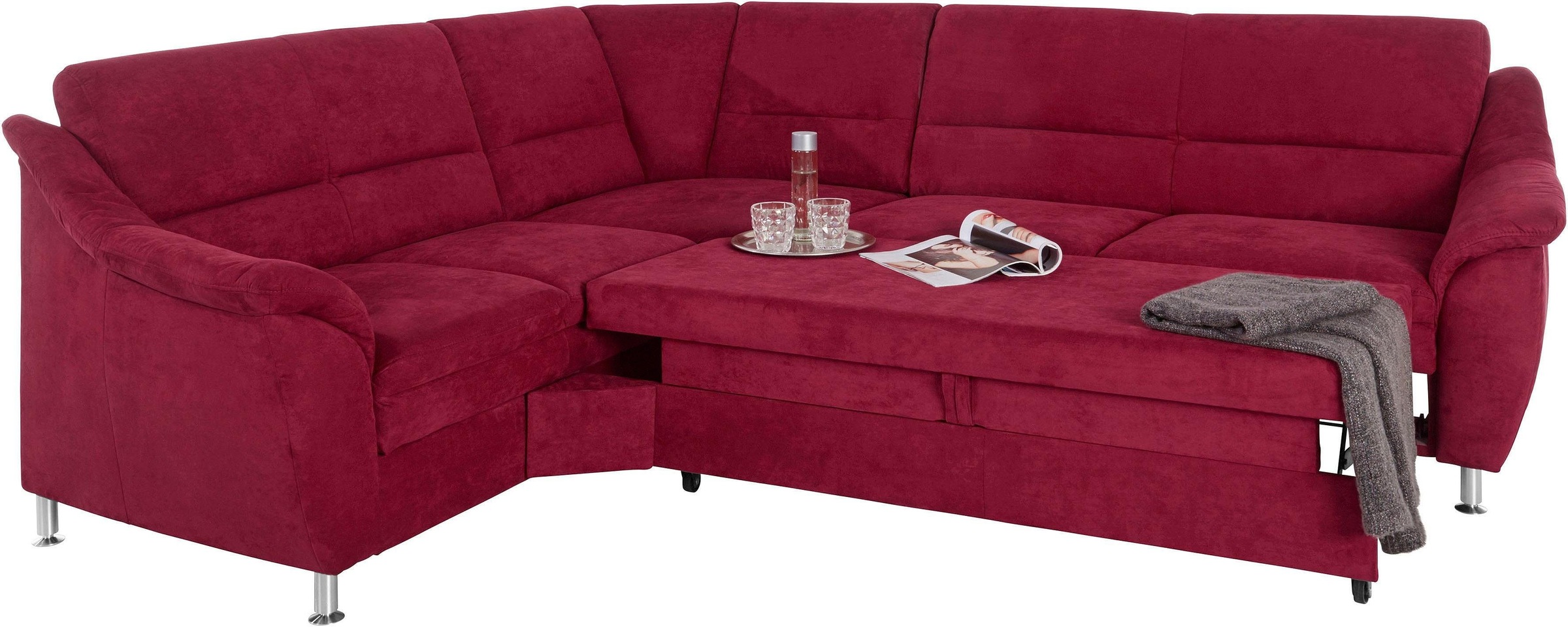 Ecksofa HOME AFFAIRE "Cardoso L-Form", rot (bordeaux), B:260cm H:90cm T:230cm, Luxus-Microfaser ALTARA NUBUCK (100% Polyester);Luxus-Microfaser weich (90% Polyester, 10% Polyamid);Struktur (52%Polyester, 35% Acryl, 13%Cotton);Luxus-Microfaser Lederoptik ( 6