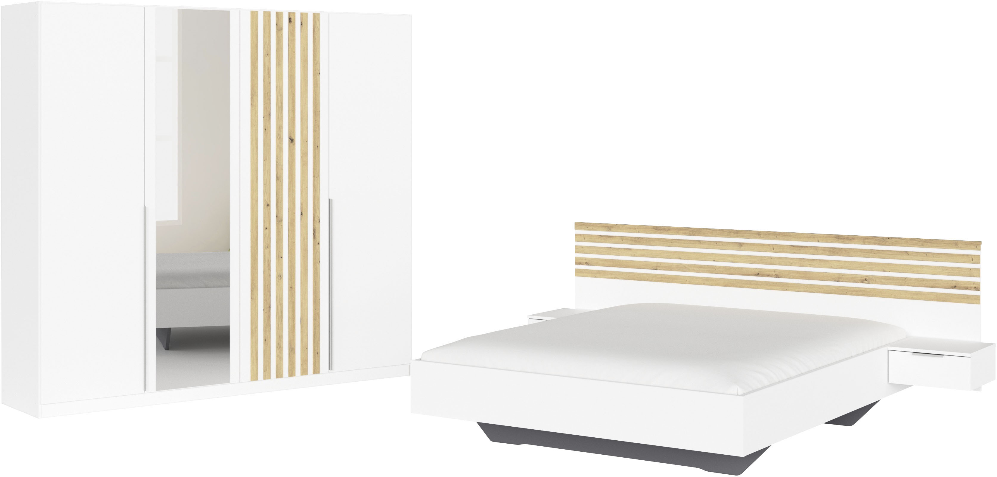 rauch Schlafzimmer-Set "Komplettzimmer Komplett Set Schrank 226 cm Bett 160/180 cm LAMELLA" Set, 3 verschiedene Ausstattungen BASIC/CLASSIC/PREMIUM (inkl. SOFT-CLOSE), 4 tlg. tlg.