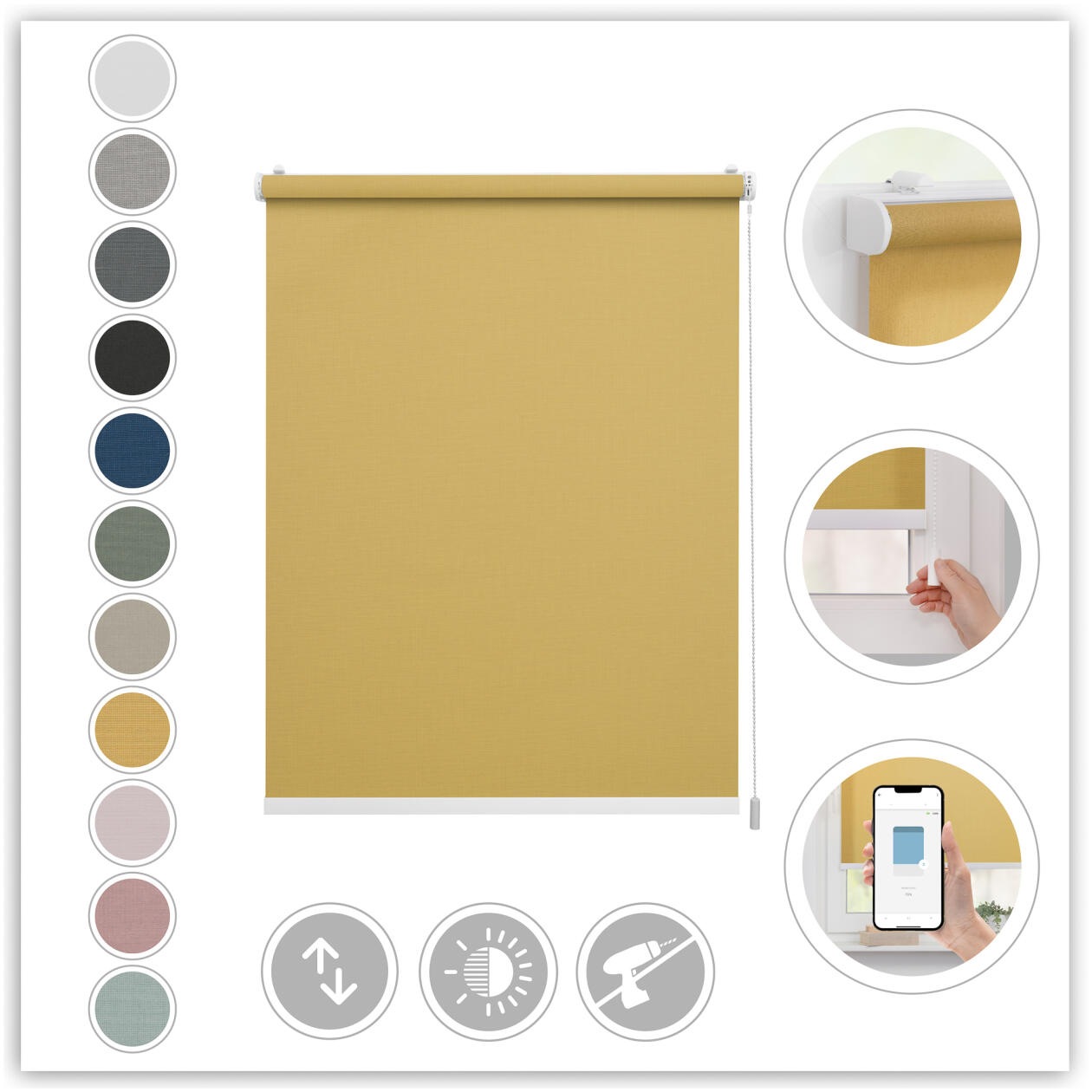 Thumbnail - LICHTBLICK ORIGINAL Rollo "Klemmfix, ohne Bohren" blickdicht Blendschutz  Sichtschutz mit Bohren/ohne Bohren freihängend...