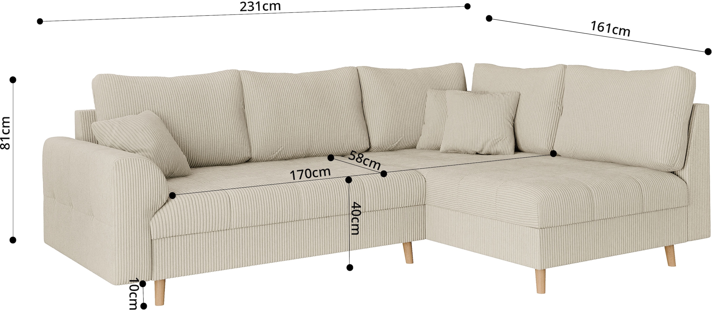 Home affaire Ecksofa »CHARRE incl. 3 Zierkissen«, L-Form, feine Steppung, lose Rückenkissen, auch in Cord und Bouclé